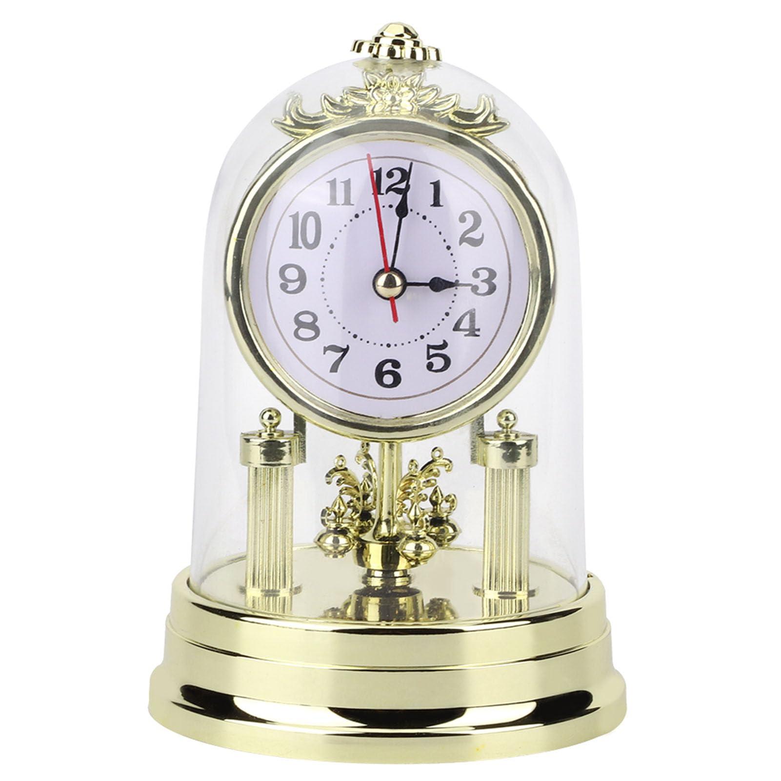 Honio Honio Clock Retro Glass Desk Clock Antique Room for Mute Retro Cover Stand Retro Decorated Table Clock Sundial Clocks (Gold)