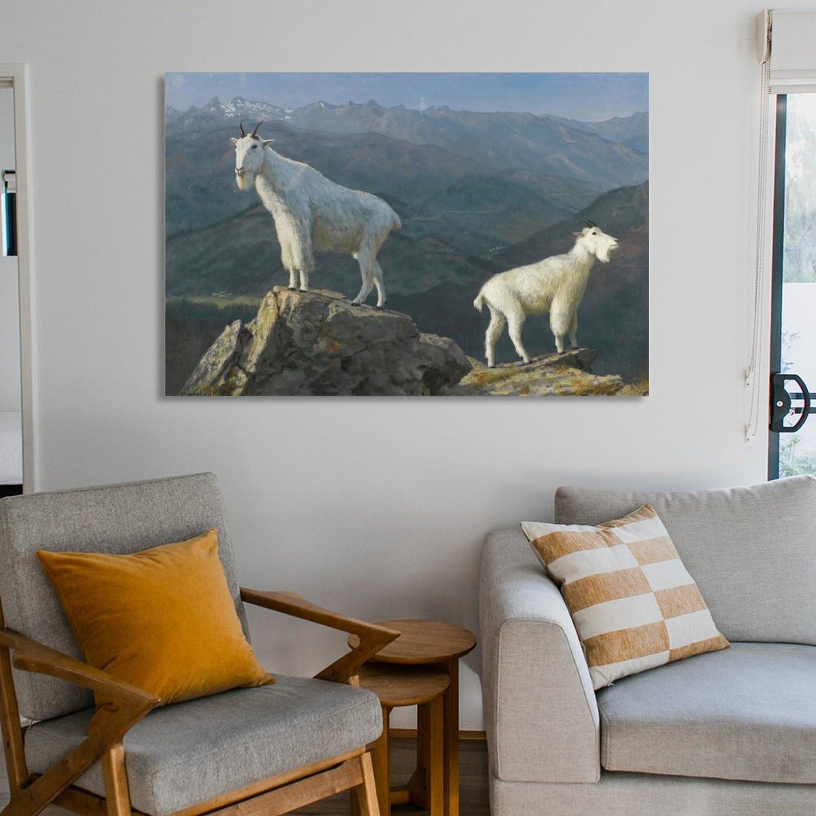 Generic Mountain Goats Poster Print by Albert Bierstadt Posters Wall Art Painting Canvas Gift Picture Frame Prints Bedroom Decor Poster Artworks 16x24inch(40x60cm)