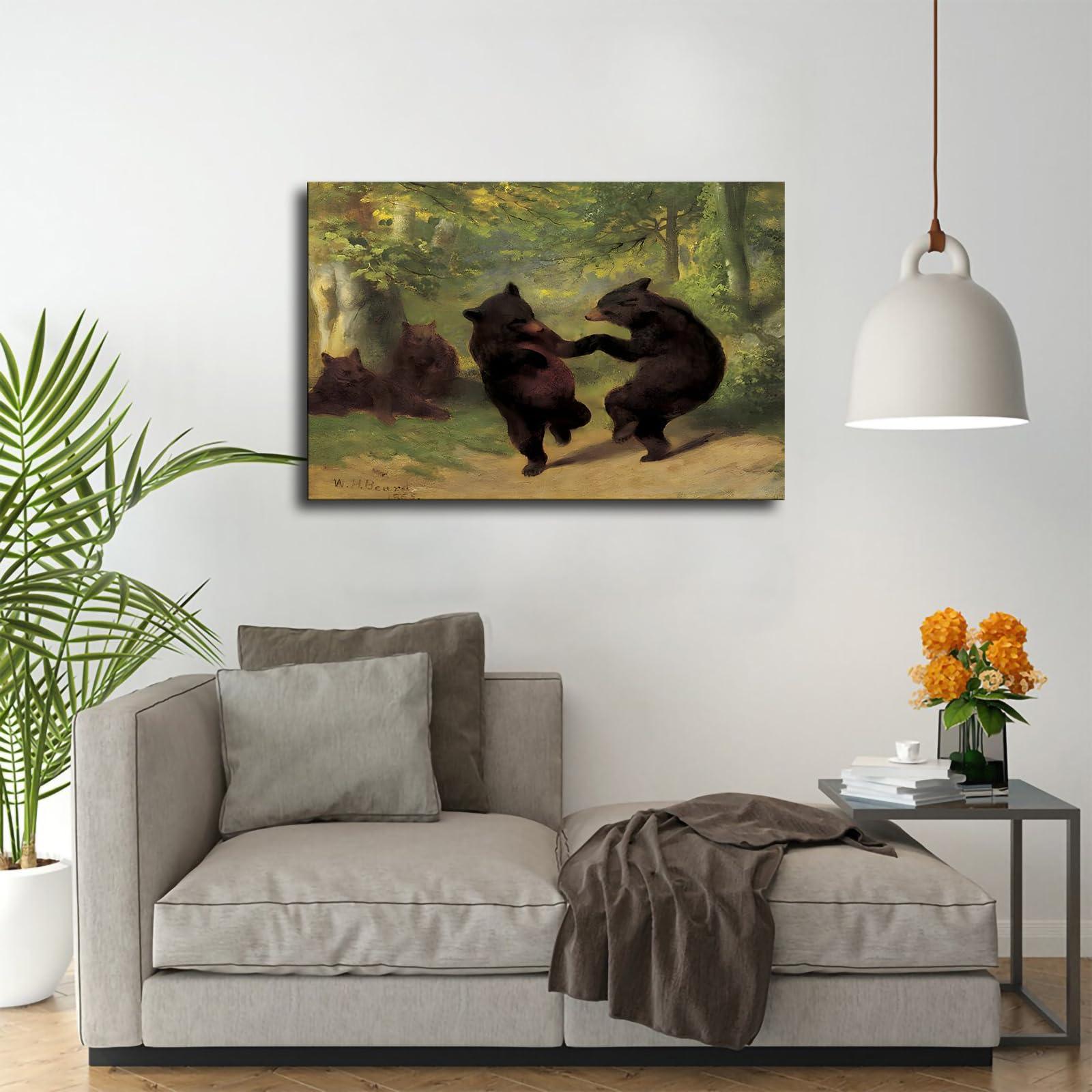 BAoce Dancing Bear Posters and Wall Art Picture Decor Canvas Prints Framed and Unframed (Framed,1624inch)