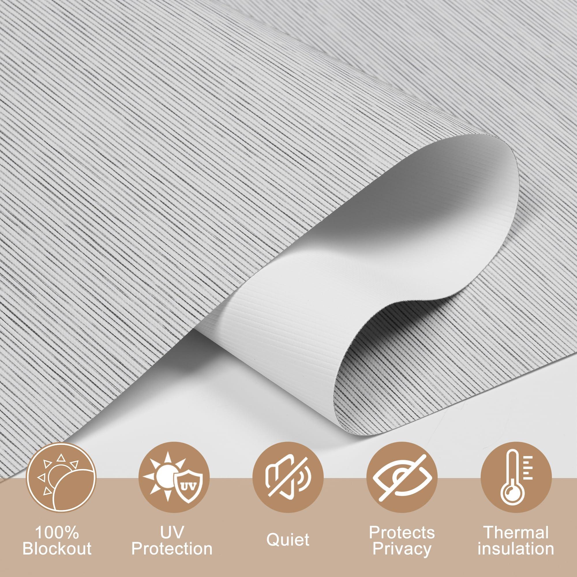 Sulugood Sulugood,Blackout Roller Shades for Windows,Free-Stop Cordless Roller Blinds with Cassette Valance,Striped Jacquard Window Shades for Bedroom,Thermal Insulated Fabric,White Stripes,53" W x 60" H