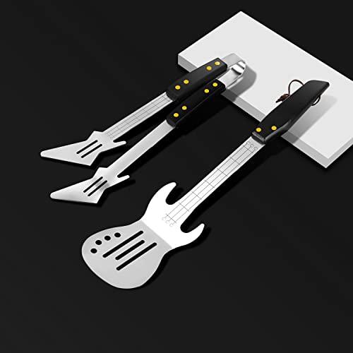 PEPKICN PEPKICN Rock Guitar Style Heavy Duty Stainless Steel 2-Piece Barbecue Tool Set - Spatula & Tongs with Wooden Handle