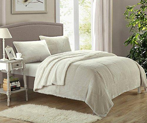 Chic Home Chic Home 3-Piece Evie Plush Microsuede Sherpa Blanket, Queen, Beige