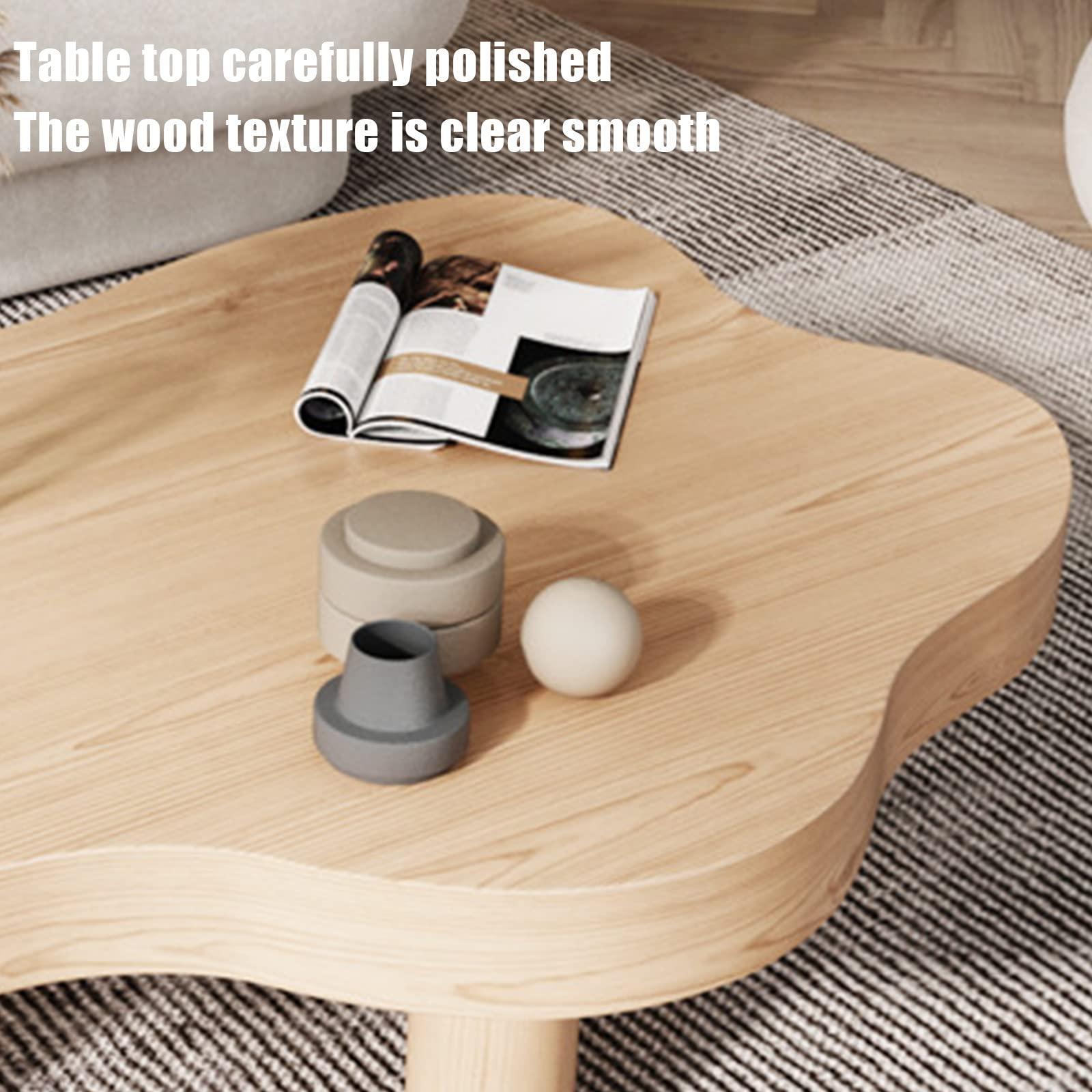 FUYAO FUYAO Irregular Wood Coffee Table,Round Corner Thicken End Table,Cute Accent Modern Coffee Cocktail Table with 3 Legs for Living Room Furniture