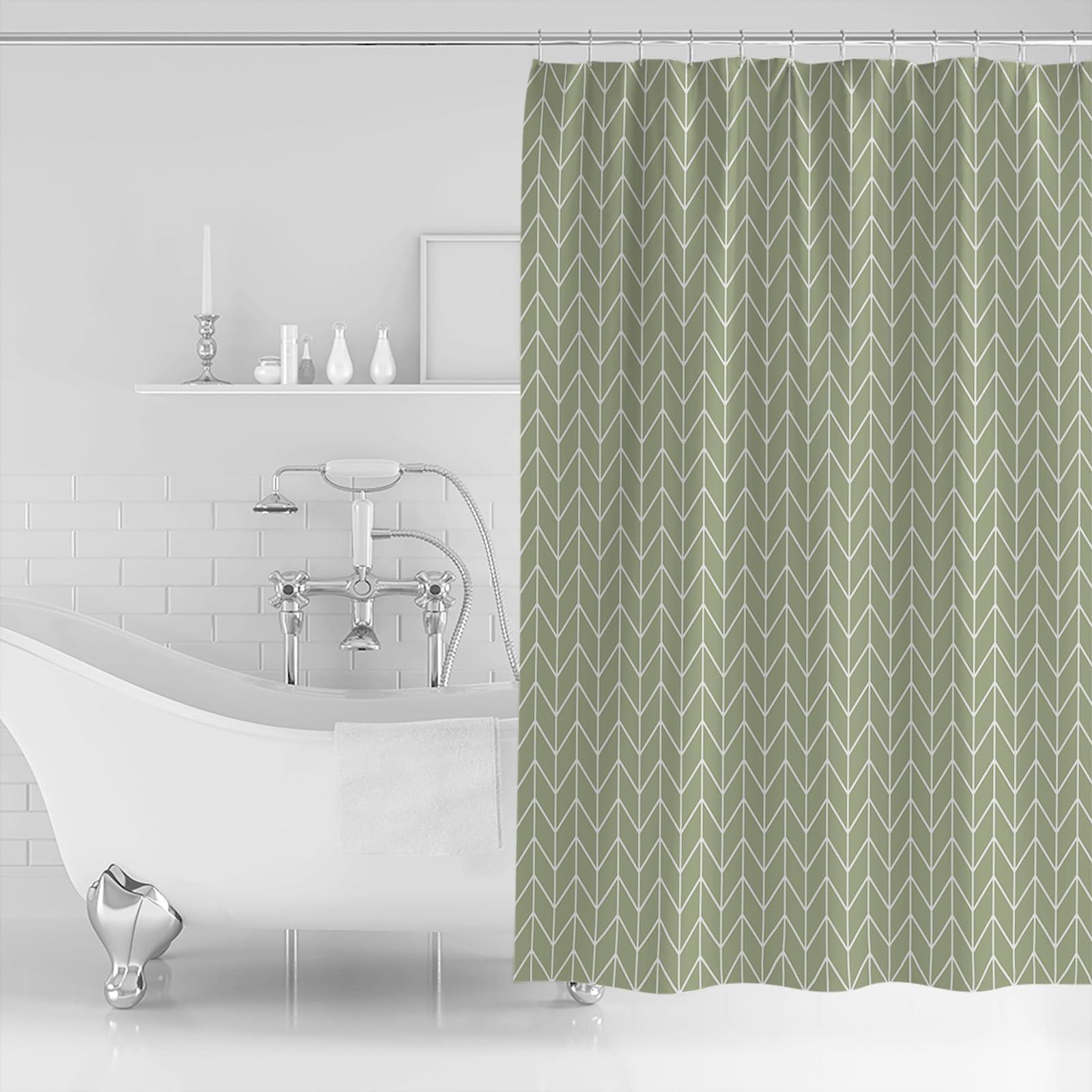 Pinroote Pinroote Sage Green Geometric Shower Curtain, Stall Shower Curtains for Bathroom/Bathtub, Modern Abstract Art Aesthetics Waterproof Fabric Shower Curtain Set with 12 Hooks, 48\" x 72\"