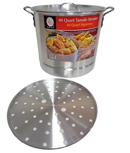 Smart Cook Tamale Steamer Vaporera Stock Pot Aluminum Tamale/Steamer 1 Set of 52 quart + 40 quart +32 quart + 24 quart +20 quart with steamer inserts and lids.