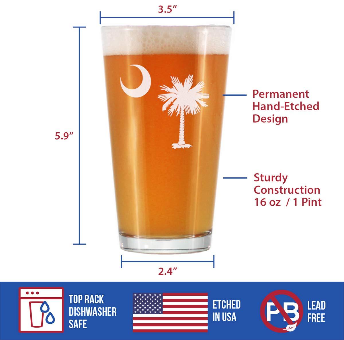 Bevvee South Carolina Flag - Pint Glass - State Themed Drinking Decor and Gifts for South Carolinians - 16 Ounce