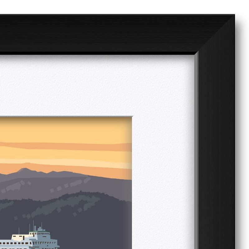 Art of Place Whidbey Island Washington Ferry Professionally Framed & Matted Art Print from Travel Artwork by Artist Paul A. Lanquist Framed Art Size: 18\" x 24\"