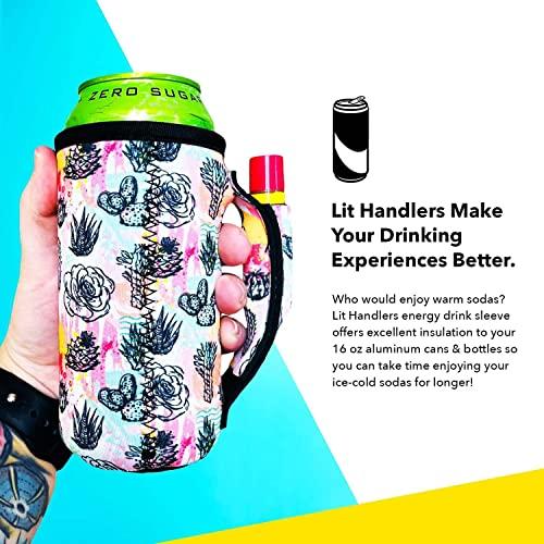 Handlers 16oz Can Cooler Insulated -Lit Handlers Neoprene Fabric Beverage Cooler Sleeve with Handle & Pocket - Water Resistant Soda & Energy Drink Holder - Machine Washable Beer Can Covers (Love a Nurse)