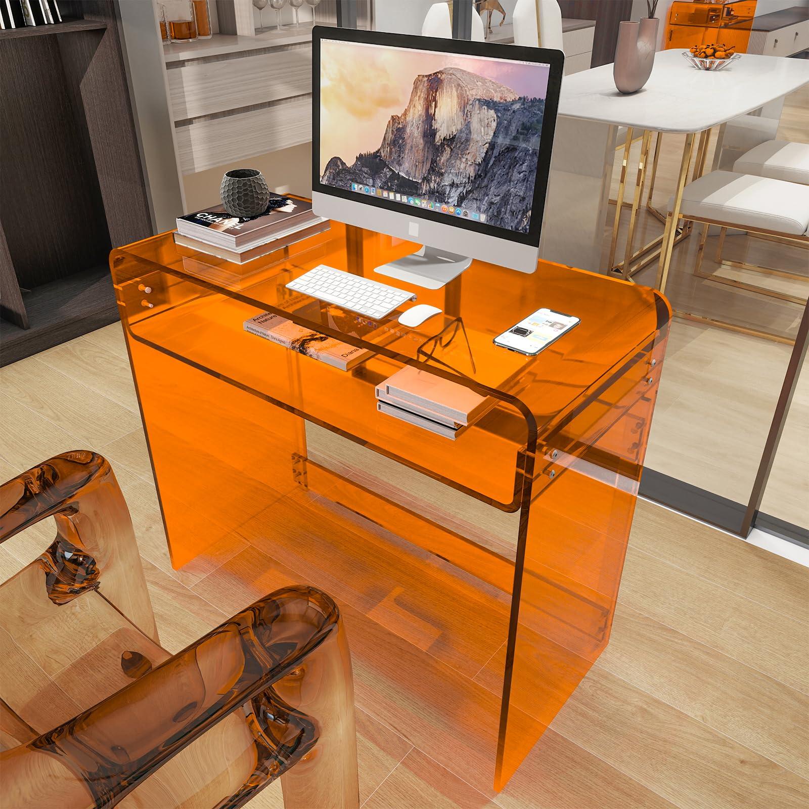 DigDozer DigDozer Orange Acrylic Desk & Console Table - Office, Study, Bedroom & Entrance Decor (15.5" D x 33.5" W x 29.3" H)