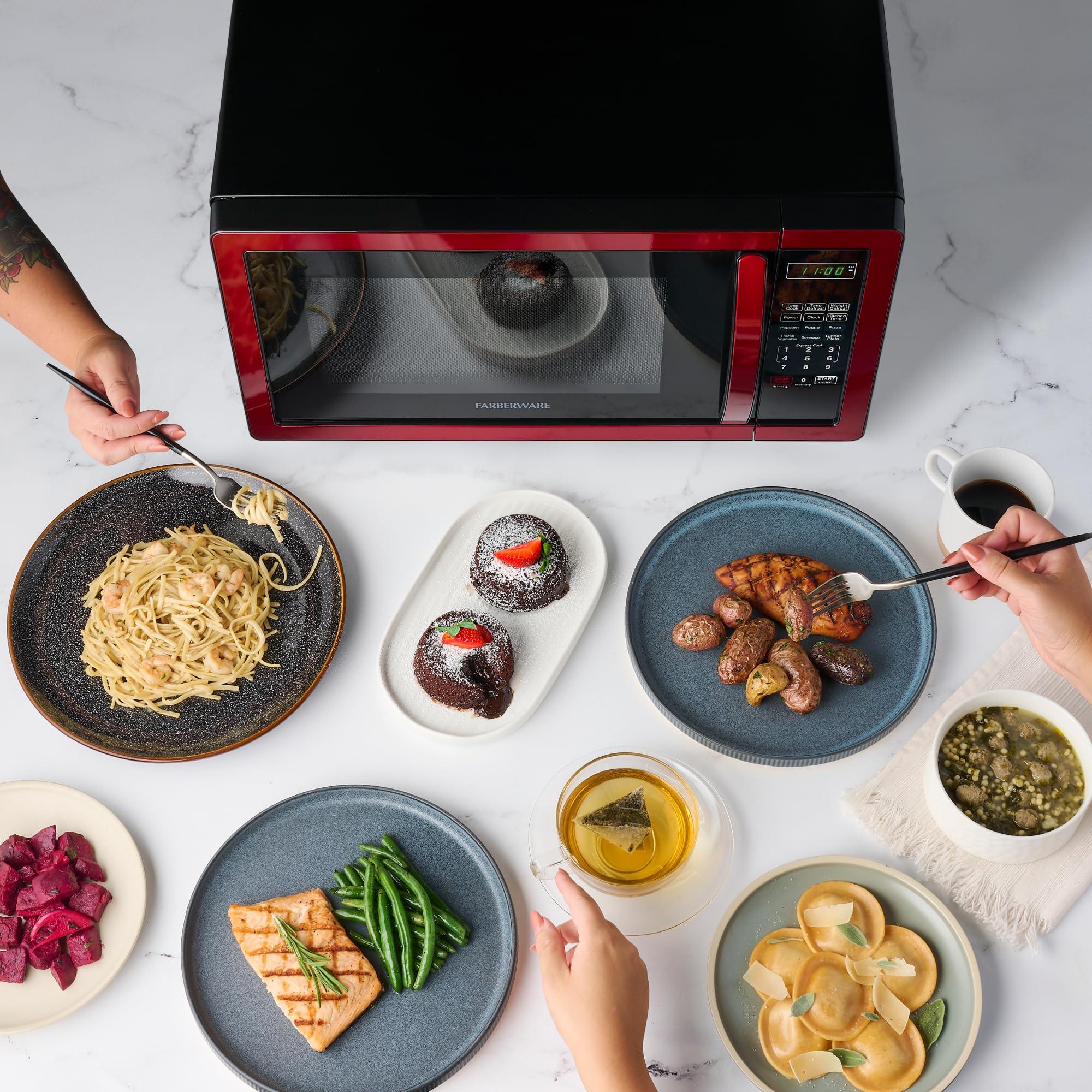 Farberware Farberware Countertop Microwave 1000 Watts, 1.1 cu ft - Microwave Oven With LED Lighting and Child Lock - Perfect for Apartments and Dorms - Easy Clean Metallic Red