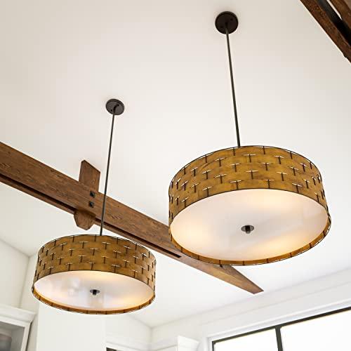 Kenroy Home Kenroy Home 92038DWW Shaker 3 Light Pendant with Brown Finish, Casual Style, 7" Height, 24" Width, 24" Depth, Large, Dark Woven Wood