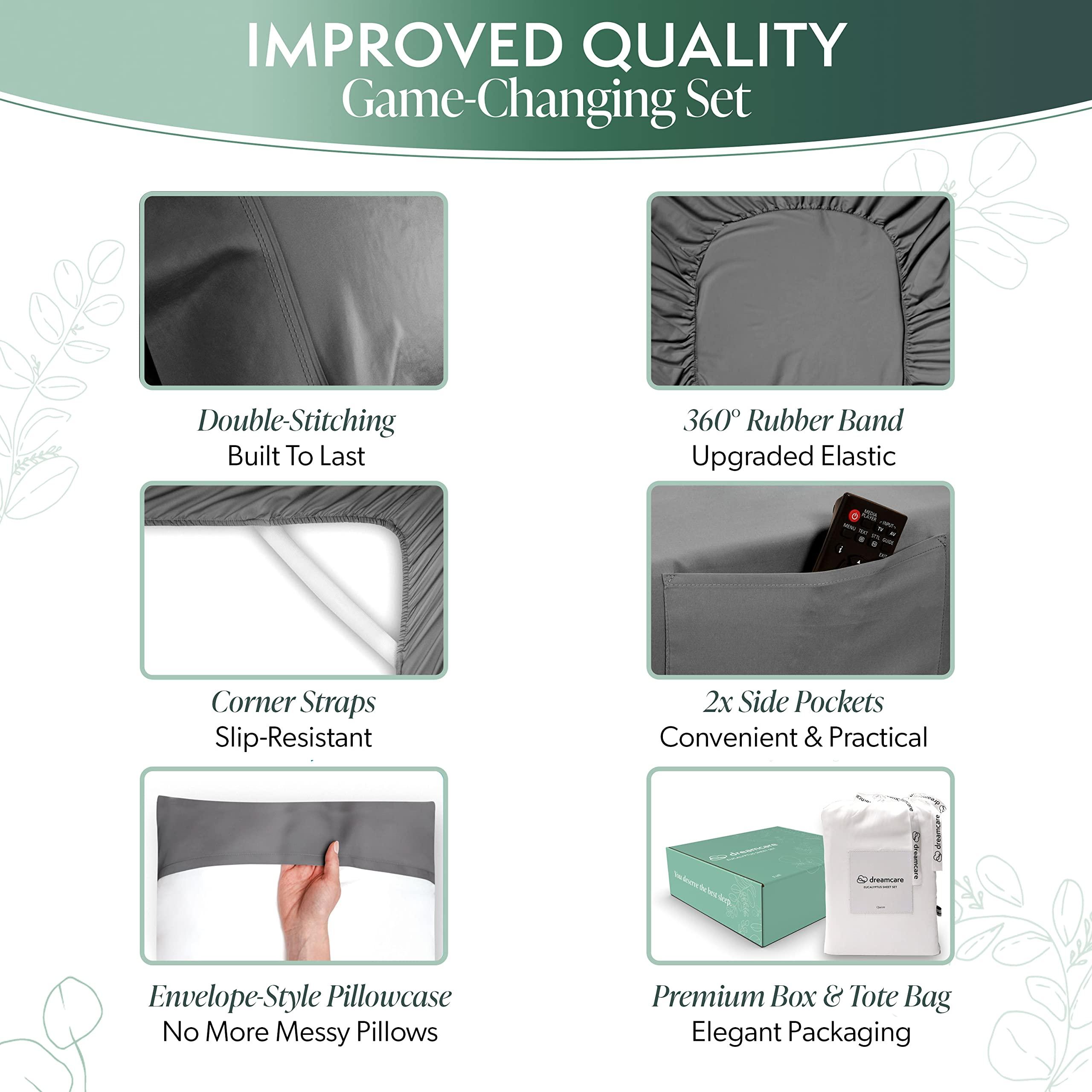 DREAMCARE 100% Eucalyptus Sheets, Tencel Sheets, California King Sheets, Lyocell Sheets | Eucalyptus Sheet, Cool Sheets for Hot Sleepers, California King Sheet Sets | Deep Pocket + 2 Side Pockets - 6 pcs