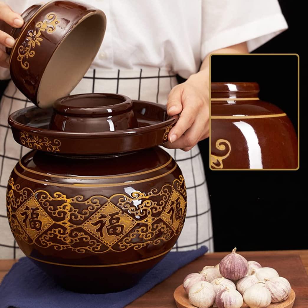 QPZK QPZK Traditional Chinese Porcelain Pickle Jar, Ceramic Fermentation Crock Pickling Pot,Fermenting Jar with Water Seal Airlock Lid Stoneware Fermenter for Kimchi Sauerkrau L
