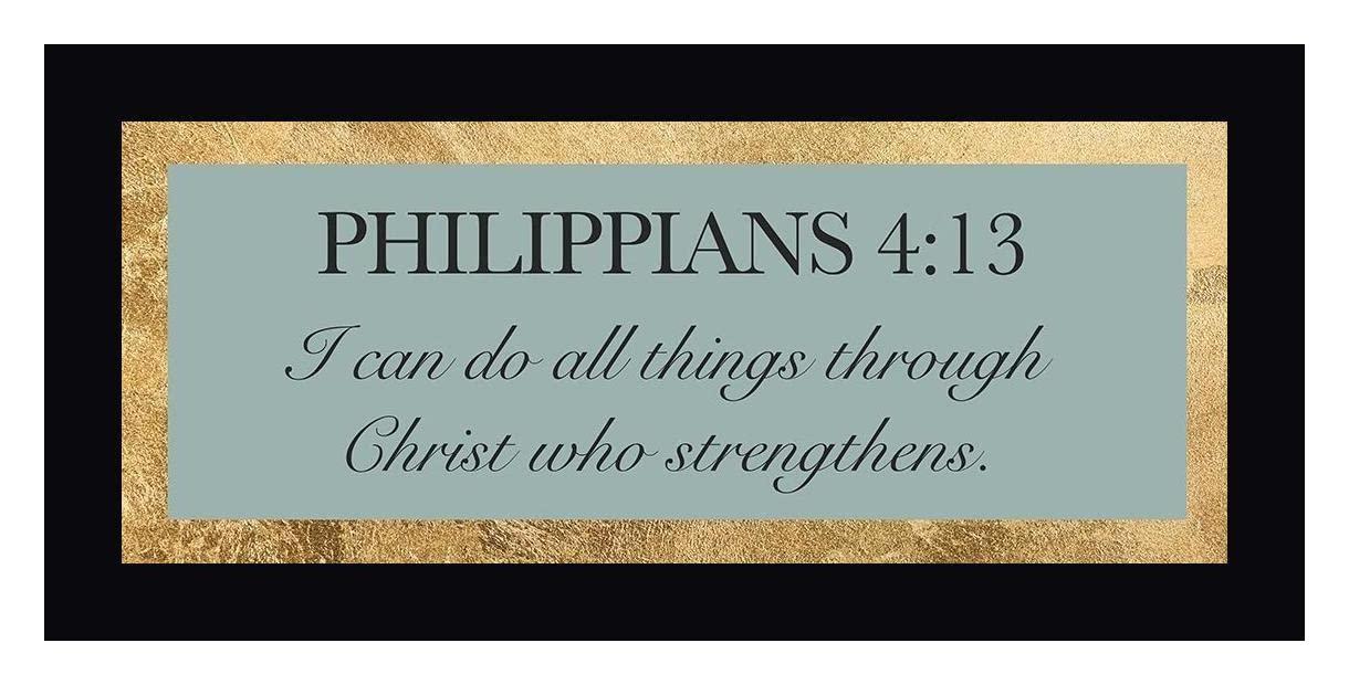 Canvas Art USA Phillippians 4:13 by CAD Designs - 14\" x 30\" Framed Canvas Art Print - Black Frame - Ready to Hang