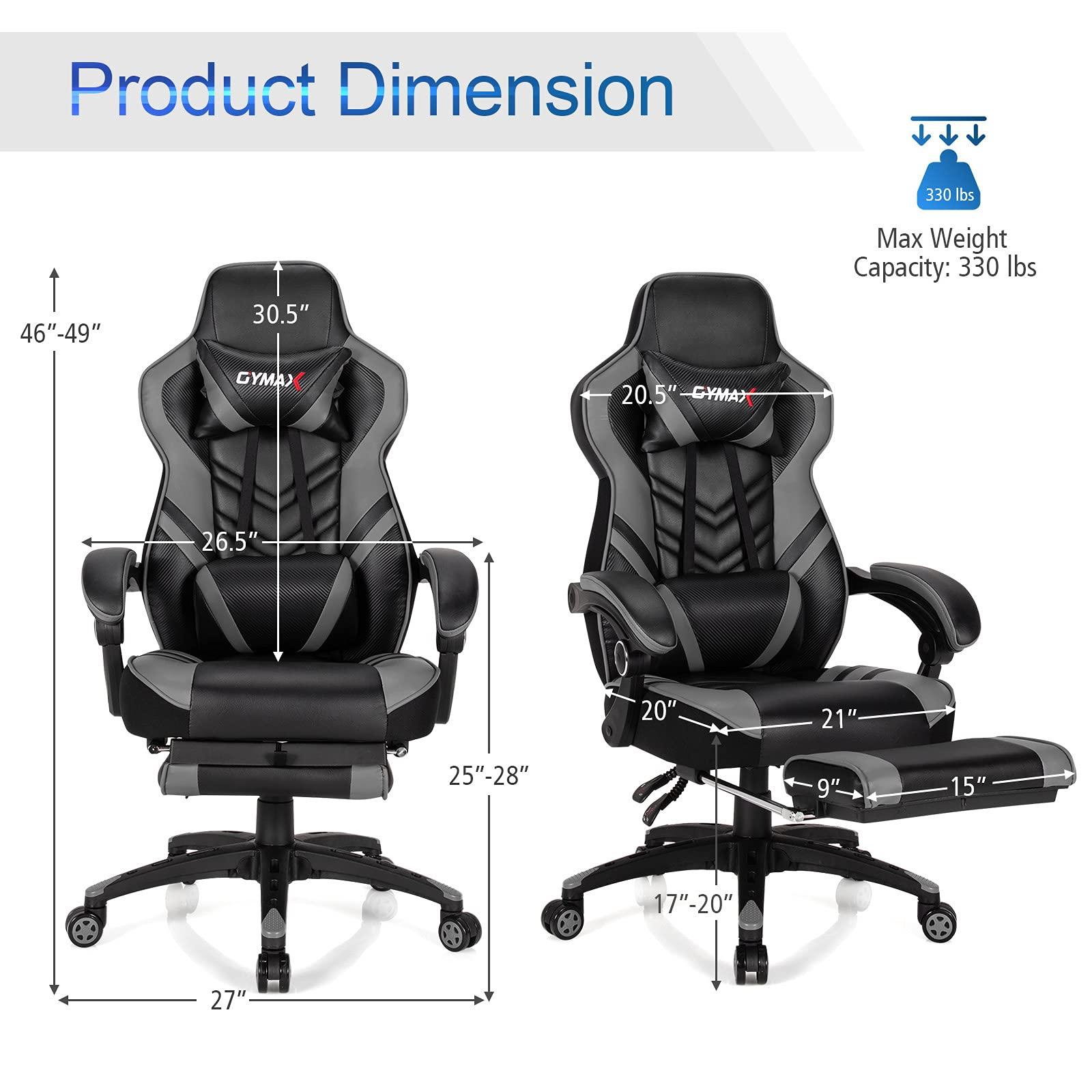 GYMAX GYMAX Gaming Chair, Ergonomic Computer Chair with Footrest, Linkage Armrests & Lumbar Cushion, Big Wide High Back Video Gaming Chair, Reclining Office Rolling Chair for Adult/Teens (Gray)