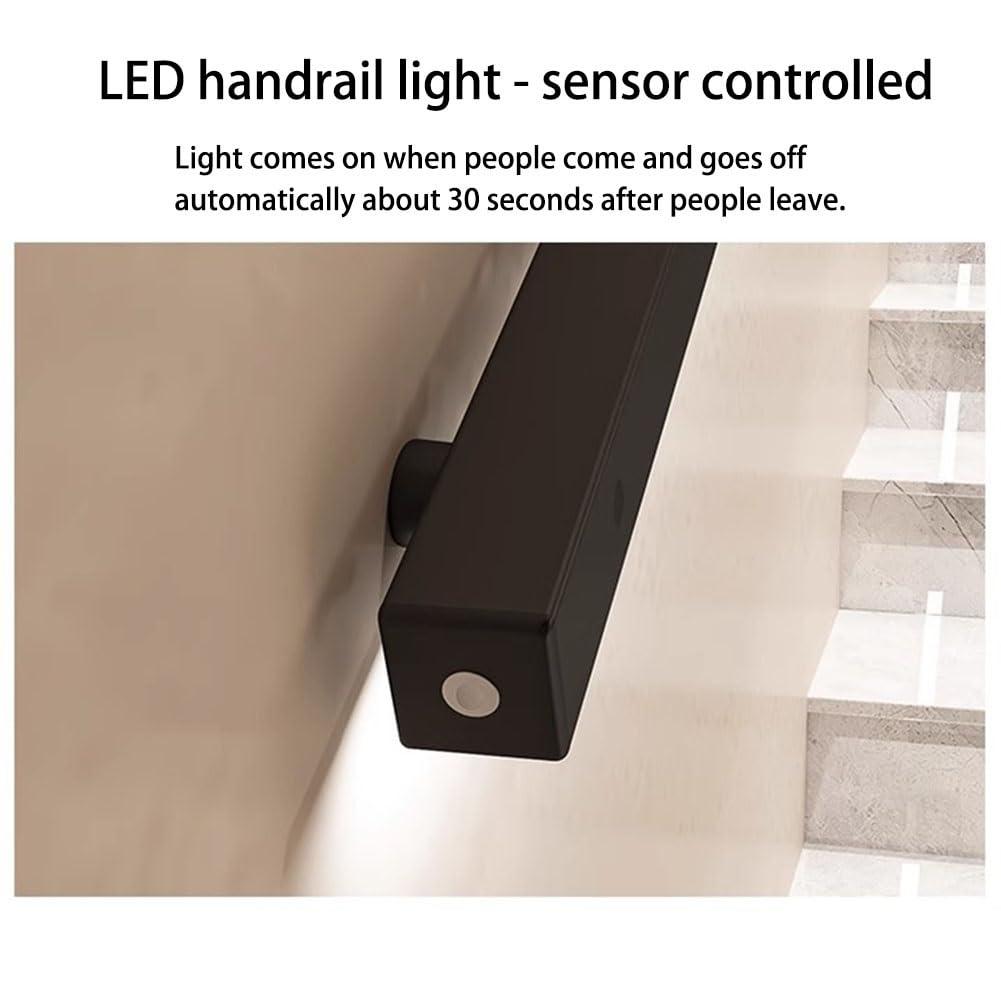 Sxlawesom Sxlawesom LED Staircase Handrail Lighted Handle with Sensor Stainless Steels Handrail Bar Foot Rail Kit for Indoor Stairs Wall Mount Support (Color : Black, Size : 59"/1.5m)