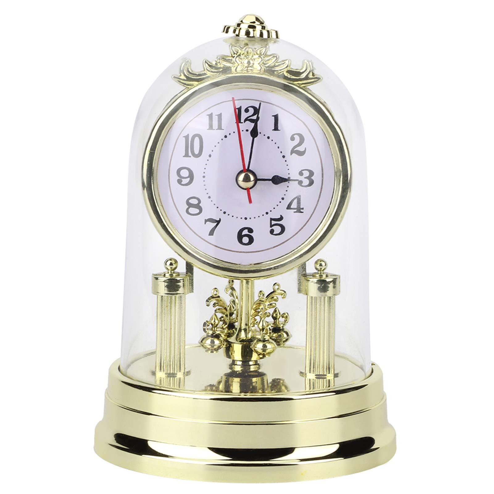 Honio Honio Clock Retro Glass Desk Clock Antique Room for Mute Retro Cover Stand Retro Decorated Table Clock Sundial Clocks (Gold)