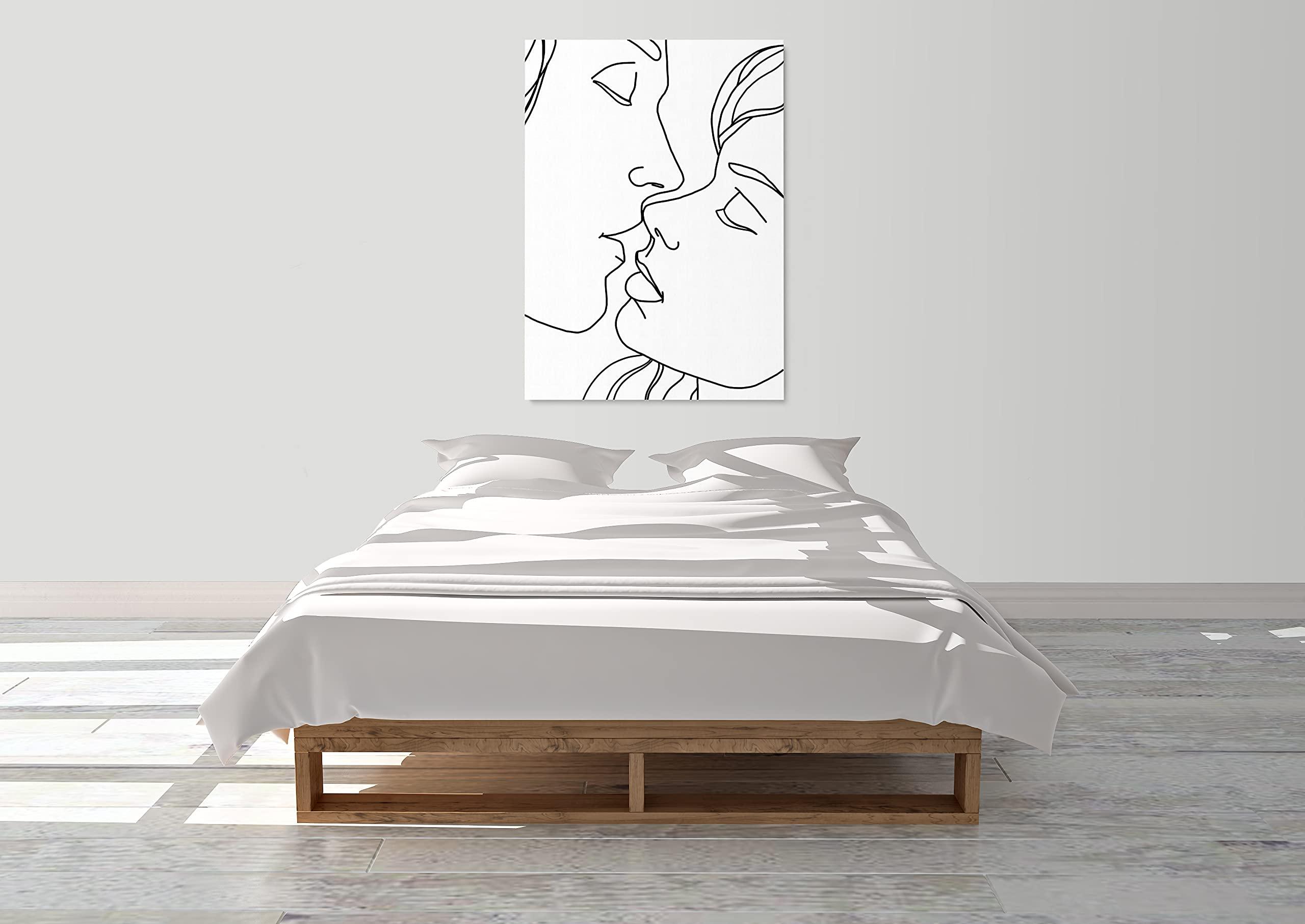 INTALENCE ART INTALENCE ART Couple Kiss Line Drawing Wall Art Decor Modern Minimalist Print on Canvas, 24x32 inches Romantic Lovers Picture Home Decor,Unique Black and White Living Room and Bedroom Poster Decoration. Classic Wrapped Artwork. Easy and Ready to Hang