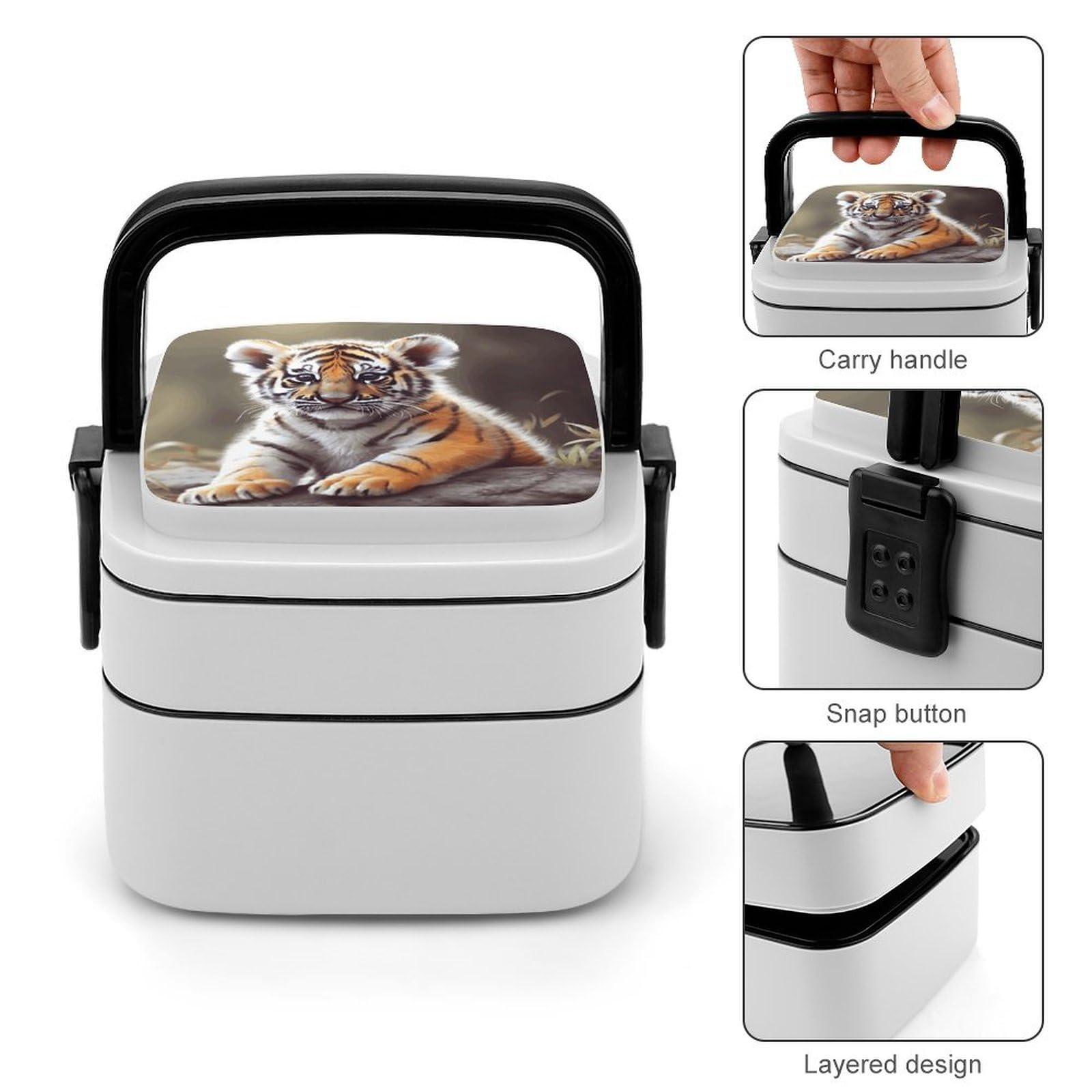 NHYDSPQ NHYDSPQ Double Layer Bento Box, Cute Tiger Stackable Lunch Box,Lunch Box,Double-Layer Bento Lunch Box For Adults with Spoon, style