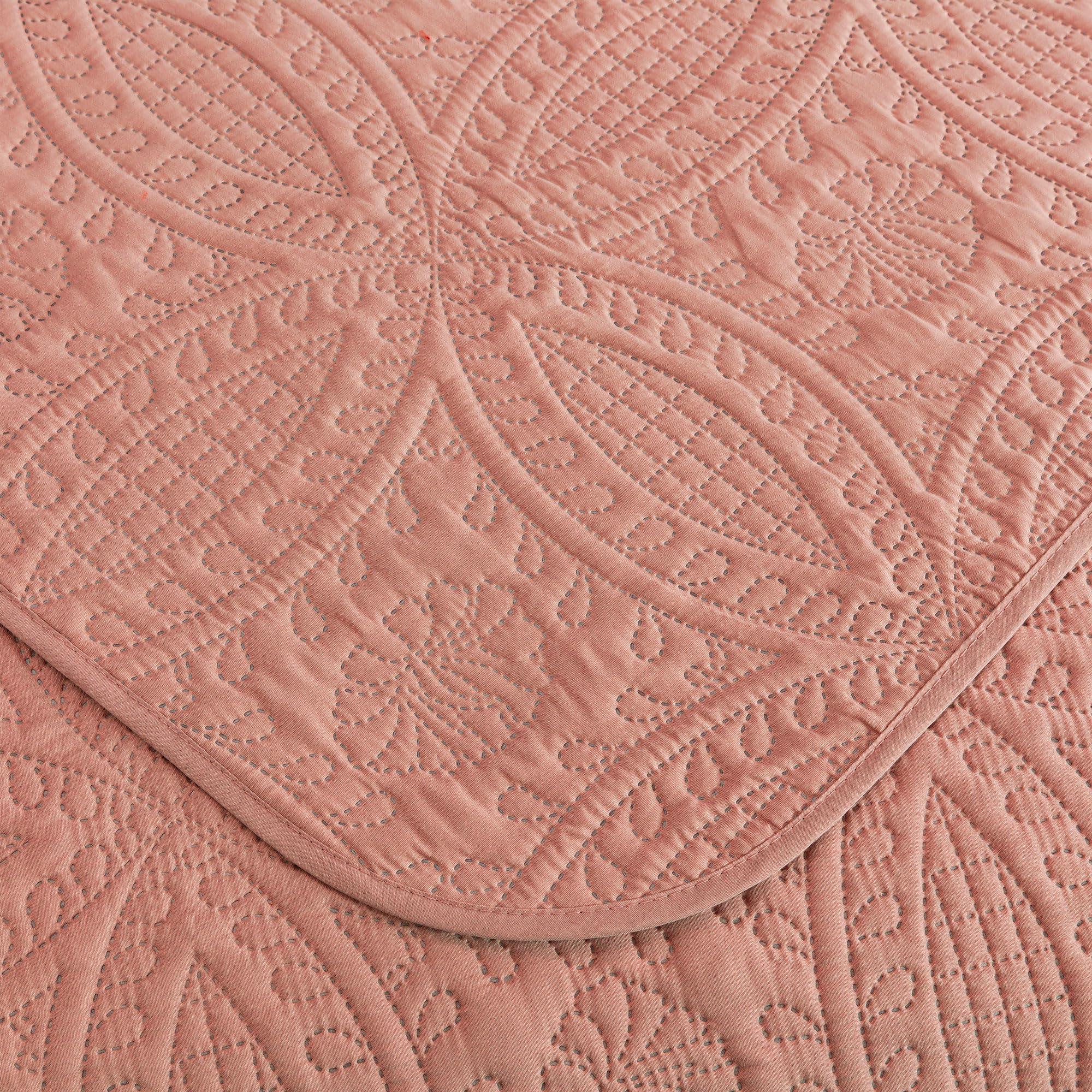 Chezmoi Collection Chezmoi Collection Austin 3-Piece Oversized Bedspread Coverlet Set (King, Salmon)