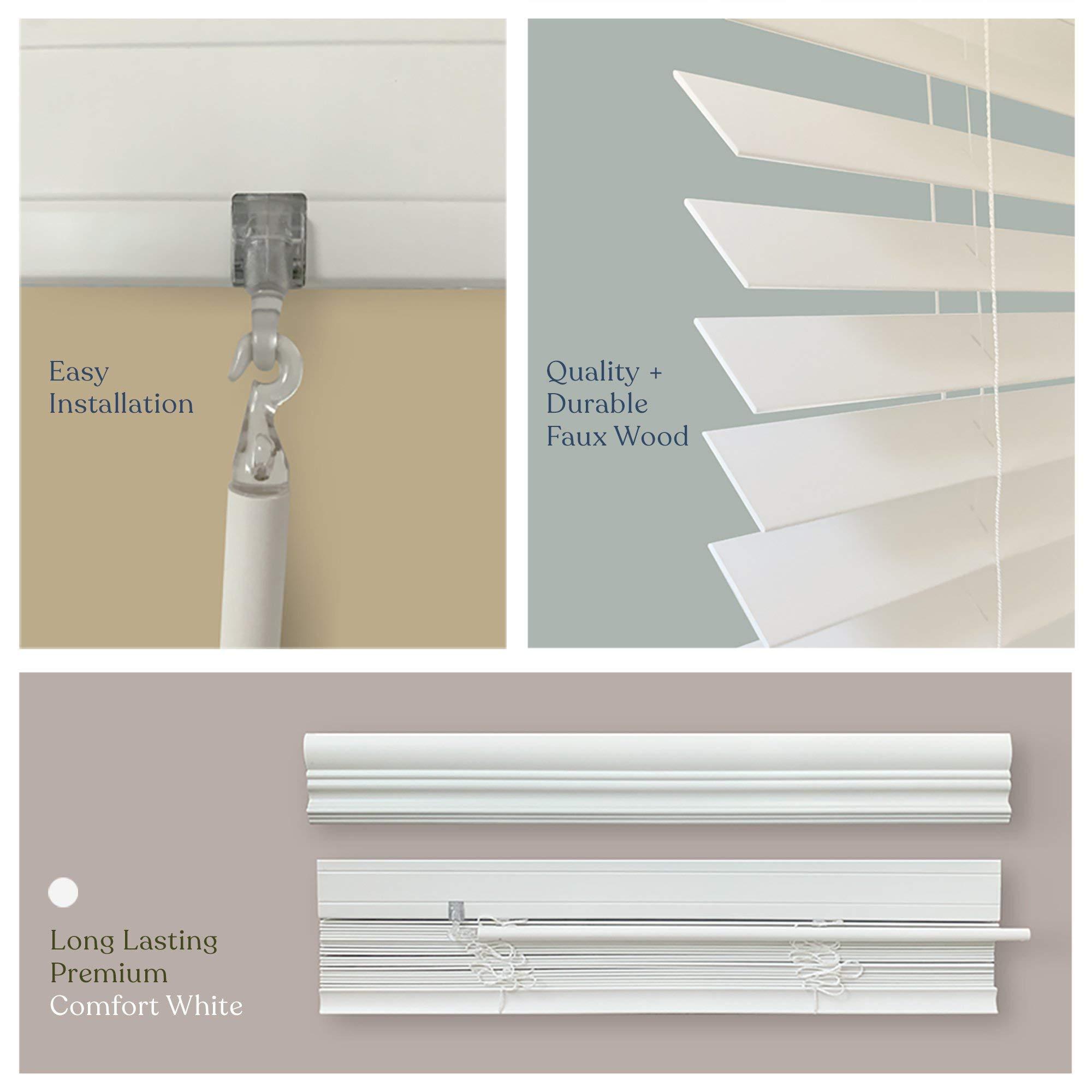 Mood Mood Faux Wood Blinds | 32 inch Blinds for Windows | 2" Cordless Blackout Window Treatment | Comfort White | 32 x 54