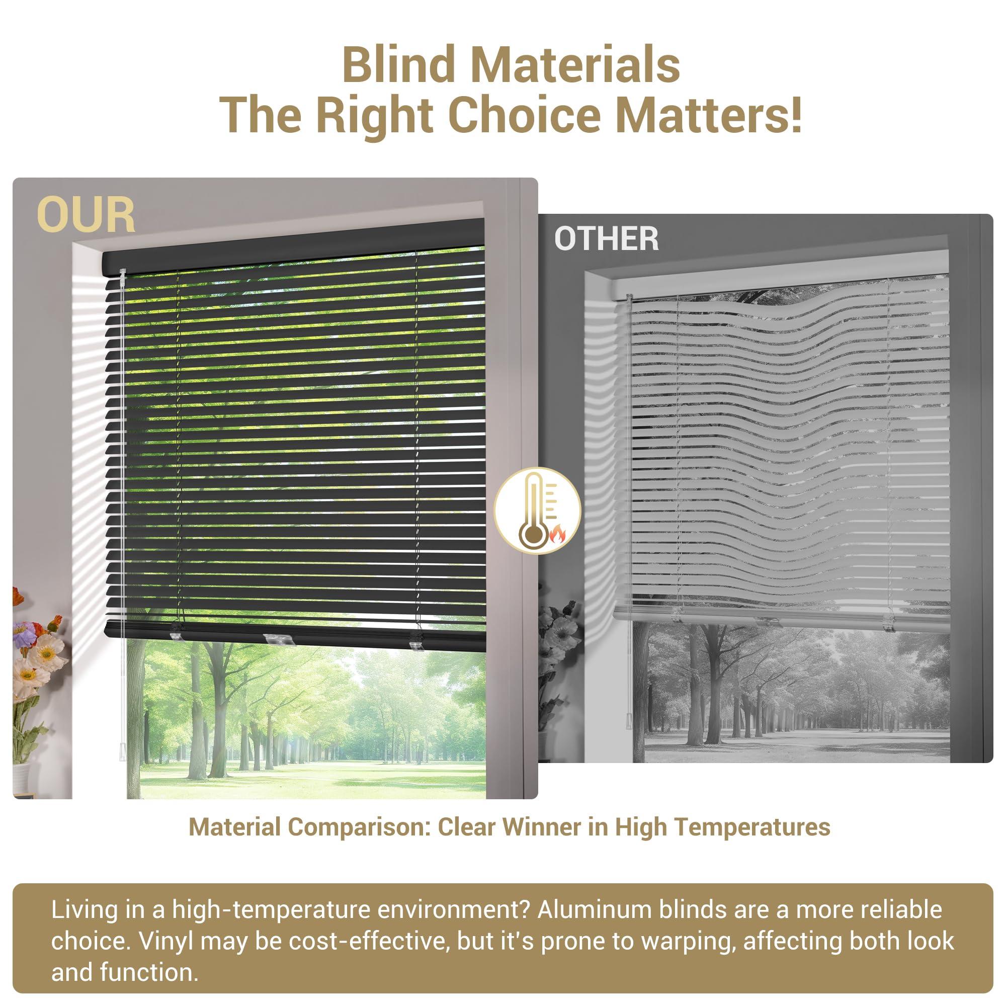 HOTSOON HOTSOON Aluminum Mini Blinds, 1" Slat Cordless Window Shades, Custom Horizontal Window Blinds Cut to Size Room Darkening Venetian Blinds for Windows Home Office Living Room,Black,37" W x 56" H