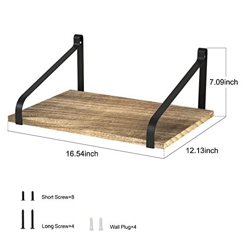 Love-KANKEI Love-KANKEI Floating Shelves Wall Mount Rustic Wood Wall Shelves with Large Storage L16.5 x W12 inch for Kitchen Living Room Bathroom Bedroom Set of 2 Carbonized Black