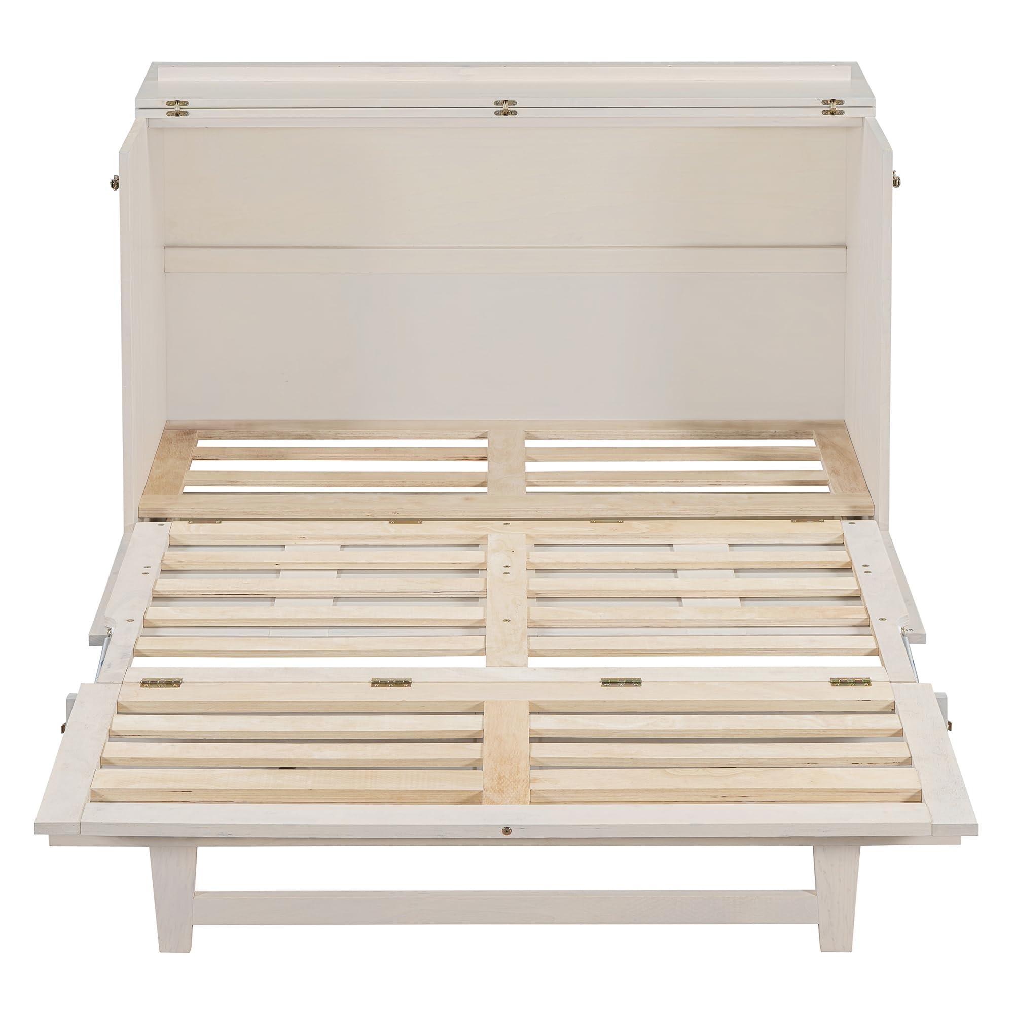 Harper & Bright Designs Harper & Bright Designs Full Size Murphy Bed, Wood Full Cabinet Bed with Large Drawers & USB Ports, Brushed White