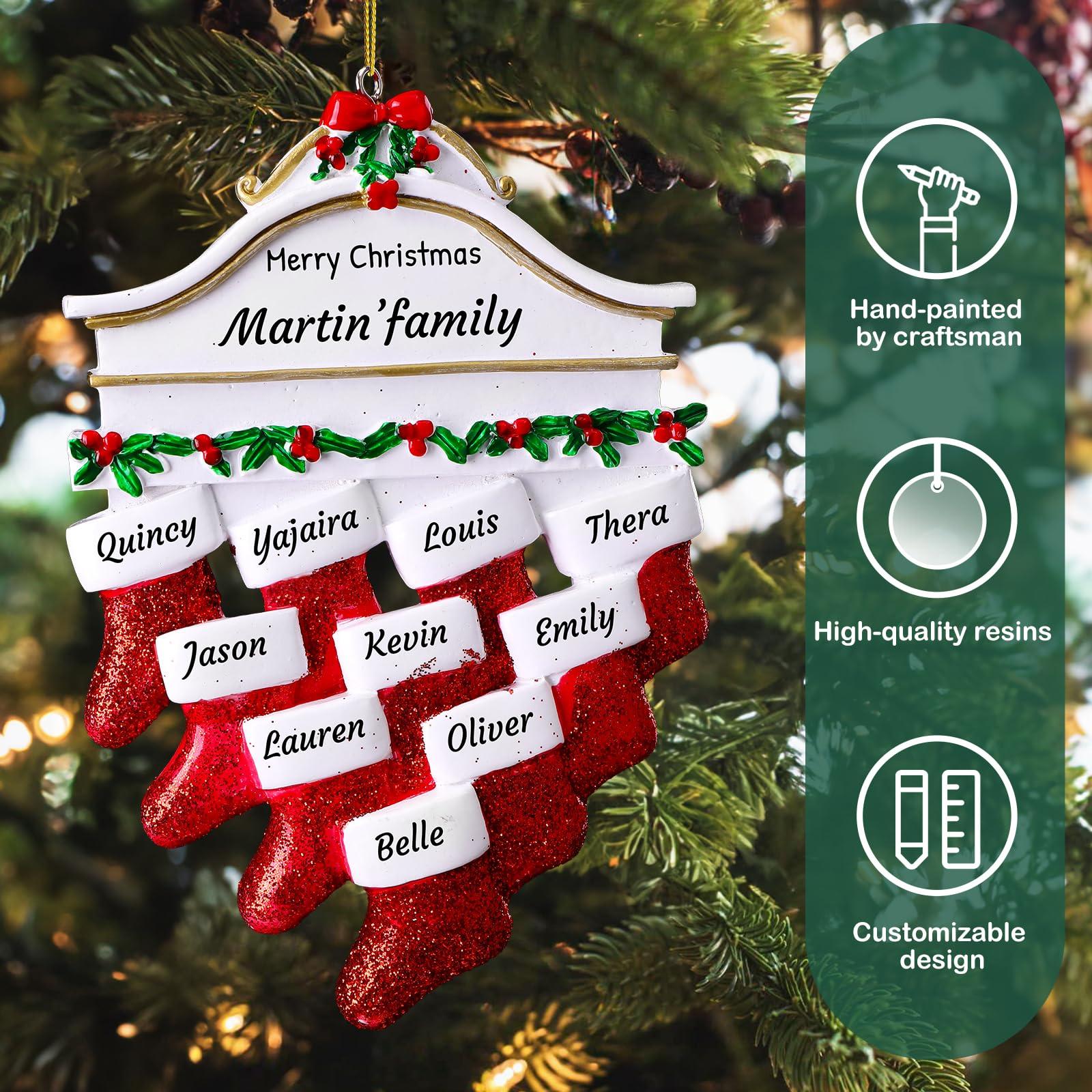 iDIY Personalized Christmas Ornaments Family of 8 - Personalized Family Christmas Ornaments with Names, Polyresin Christmas Stocking Ornaments, Unique Custom Christmas Ornaments 2024