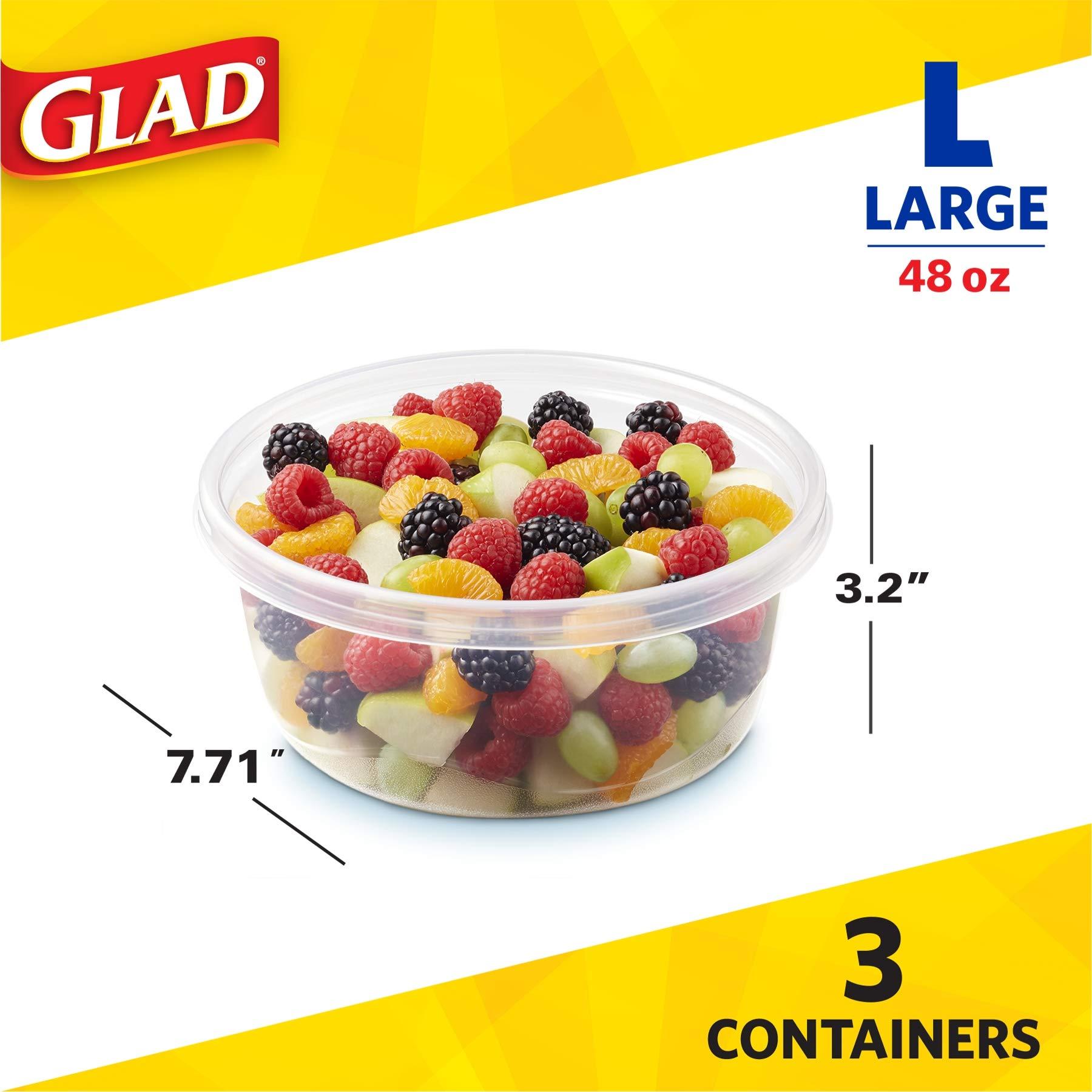 Glad GladWare Big Bowl Food Storage Containers, Large Round Bowl Holds 48 Ounces of Food, 3 Count Set | Glad Food Storage Containers for Everyday Use to Preserve Freshness