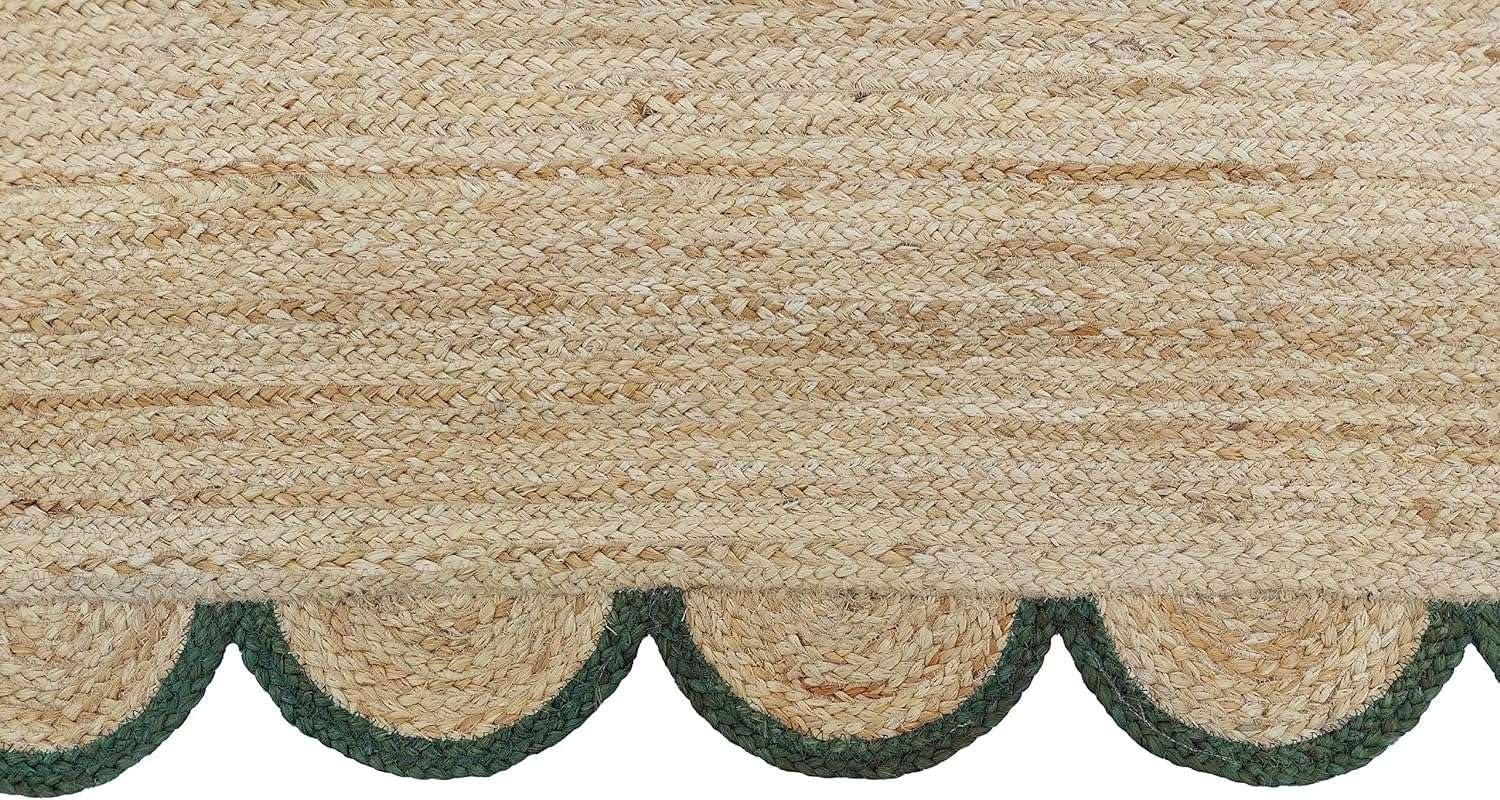 MORVEE MORVEE Area Rug 2.6x18 Jute Scalloped Natural (Green, 2'6" x 18')