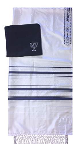 Zion Talis Menorah Navy Blue Tallit Set (18" x 72")