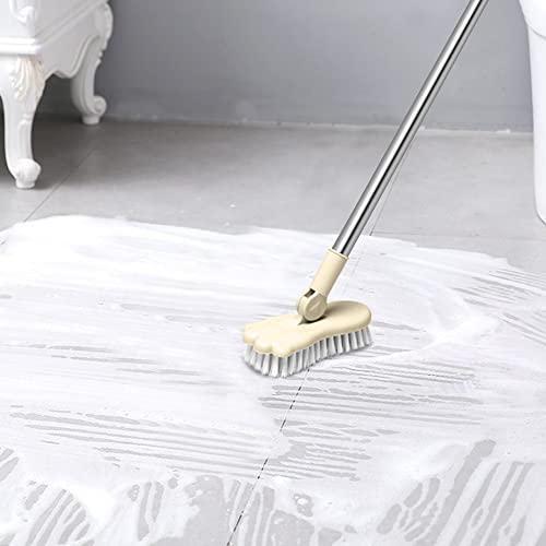 LandHope LandHope Long Handled Scrub Brush Rotatable Brush Head Floor Brush Scrubber Adjustable Poles Small Shower Tile Grout Scrubber Cleaning Brush for Bathroom Bathtub Kitchen Balcony Wall Deck - Beige