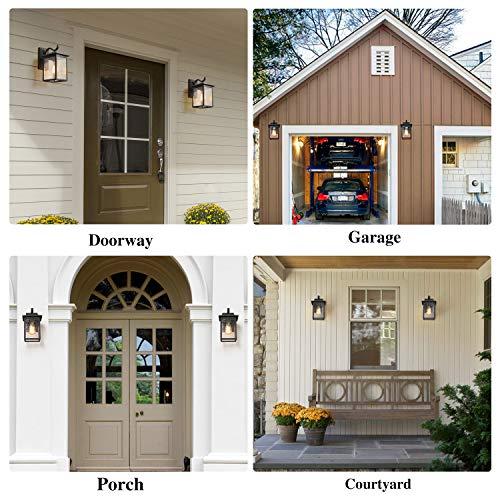 LALUZ LALUZ Rectangle Outdoor Wall Lights Farmhouse Front Porch Light 12.2, Black Outside Lights for House with Seeded Glass, Anti-Rust Exterior Light Fixtures Wall Mount for Patio, Entryway, Yards
