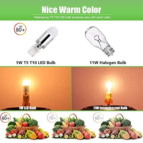 Makergroup Makergroup T5 T10 Wedge Base LED Light Bulbs 12VAC/DC 1Watt Warm White 2700K-3000K for Outdoor Landscape Lighting Deck Stair Step Path Lights and RV Travel Tailer Lights 6-Pack