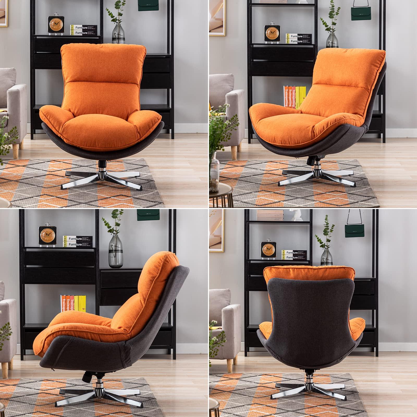 DUOMAY DUOMAY Swivel Lounge Chair Modern Linen Soft Accent Chair with Chrome Base, 34\" Wide Relax Glider Rocker Chair for Living Room Bedroom Reading Room Office, Orange