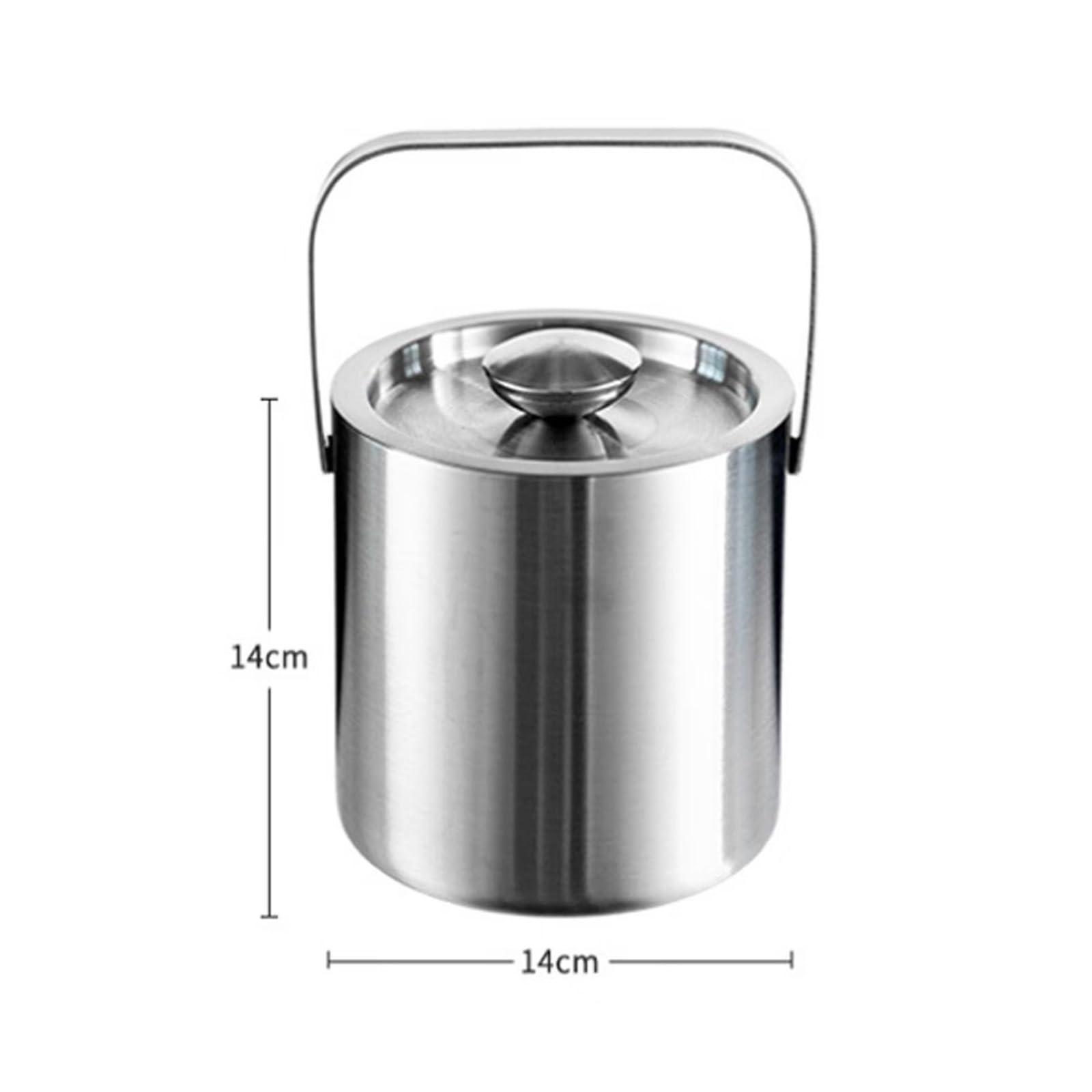 MACIUM Ice Bucket for Cocktail Bar Metal Double Wall Ice Bucket with Lid, 1.3L Stainless Steel Insulated Ice Bucket for Cocktail Bar, Wine, Home Bar Accessories, Parties, Champagne Bucket Stainless Steel Ice