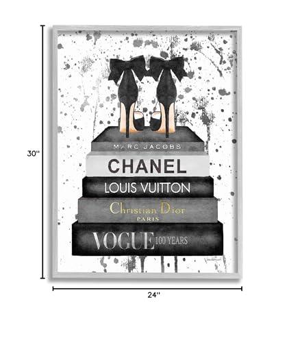 Stupell Industries Stupell Industries Glam Fashion Book Stack Grey Bow Pump Heels Ink, Design by Amanda Greenwood Gray Framed Wall Art, 24 x 30, Black