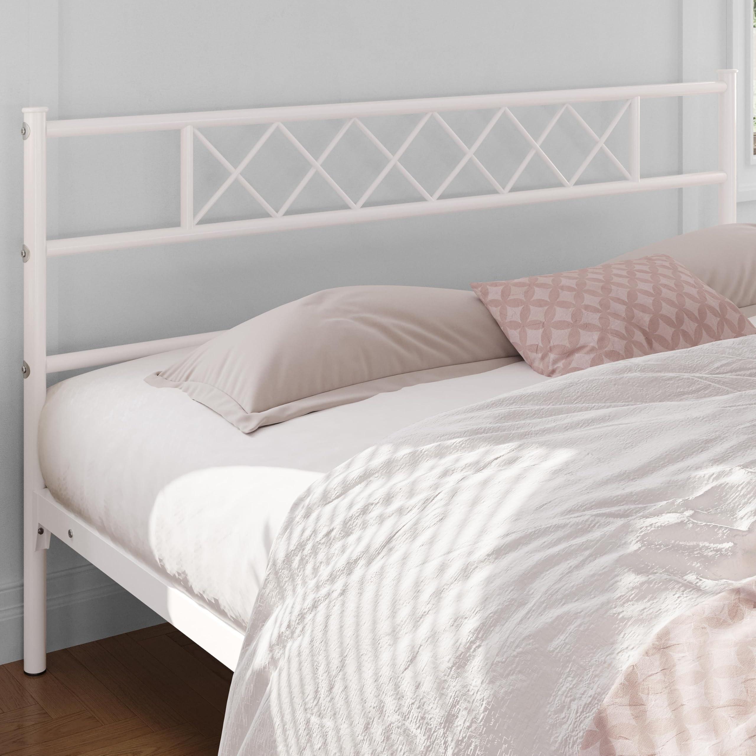 Yaheetech Yaheetech Metal Platform King Bed Frame Mattress Foundation with Headboard and Footboard No Box Spring Needed Under Bed Storage Steel Slats White