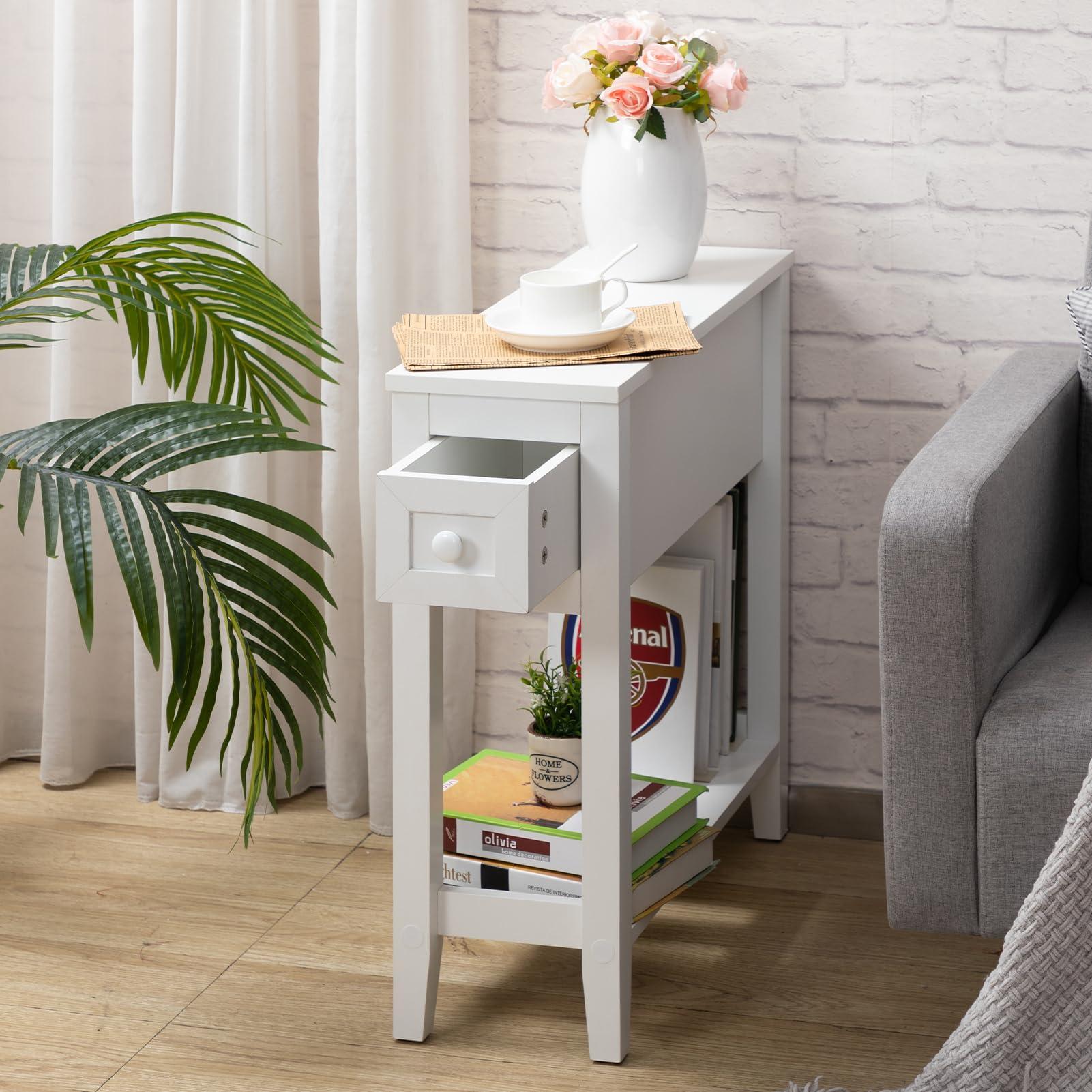 LUSUOWLZ LUSUOWLZ Narrow Side Table for Small Spaces, White, Set of 1, 24\" L x 8.5\" W x 24\" H