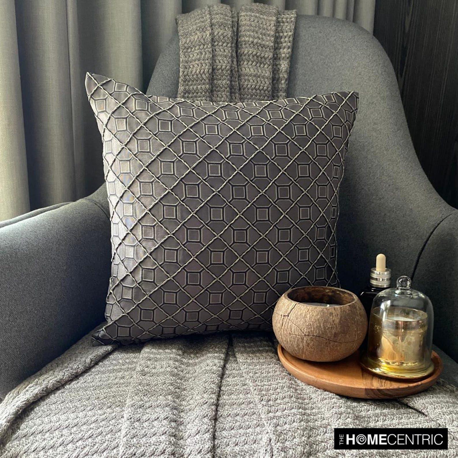 The HomeCentric The HomeCentric Decorative Throw Pillow Cover Brown 26\"x26\" (65x65 cm) Jacquard Textuured Cushion Covers for Sofa Chouch, Hotels, Living, Bed Room, Geometric Modern Style - Nexus