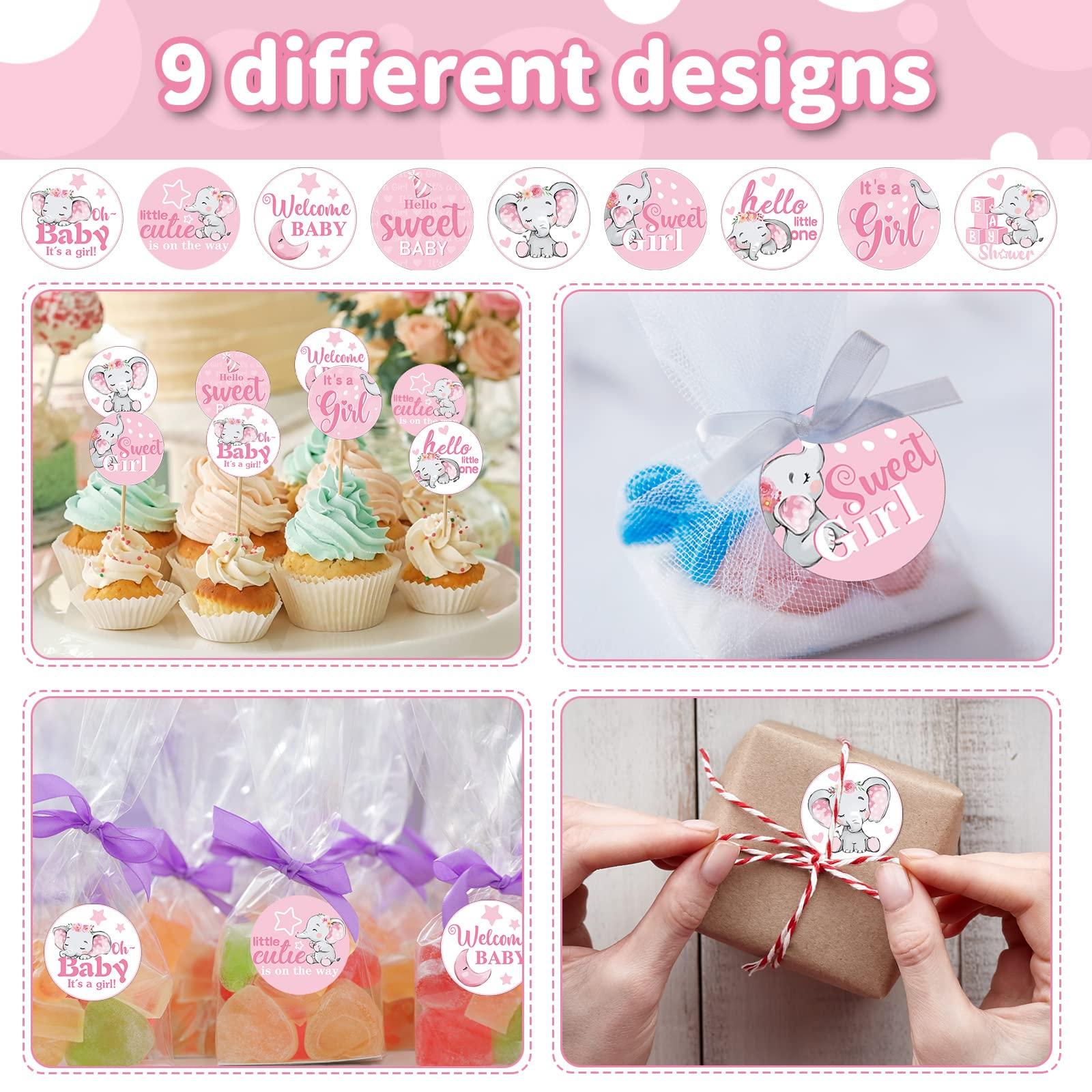 Gersoniel Gersoniel 504 Pieces Baby Elephant Stickers Candy Labels Elephant Kisses Sticker Chocolate Mini Decorations for Sweet Girl Boy Baby Shower Birthday Party Supplies(Pink)