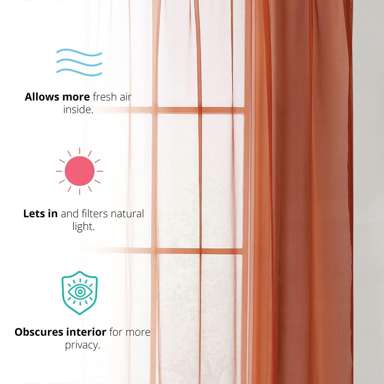 HLC.ME HLC.ME Rust Burnt Orange Sheer Voile Window Treatment Rod Pocket Curtain Panels for Bedroom and Living Room (54 x 84 inches Long, Set of 2)