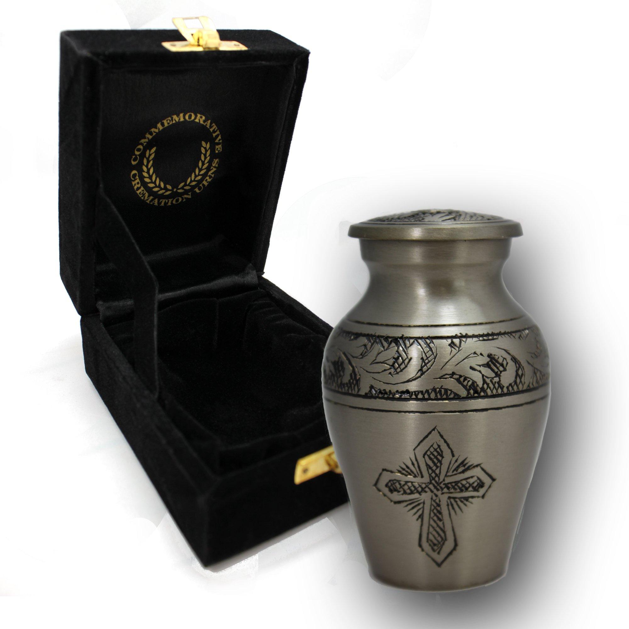 COMMEMORATIVE CREMATION URNS Silver Cross Cremation Urn for Ashes Adult Male & Female Personalized Cremation Urns for Human Ashes Adult Female - Decorative Urns for Ashes - Handcrafted Set of 4 Small Urn for Ashes for Women & Men
