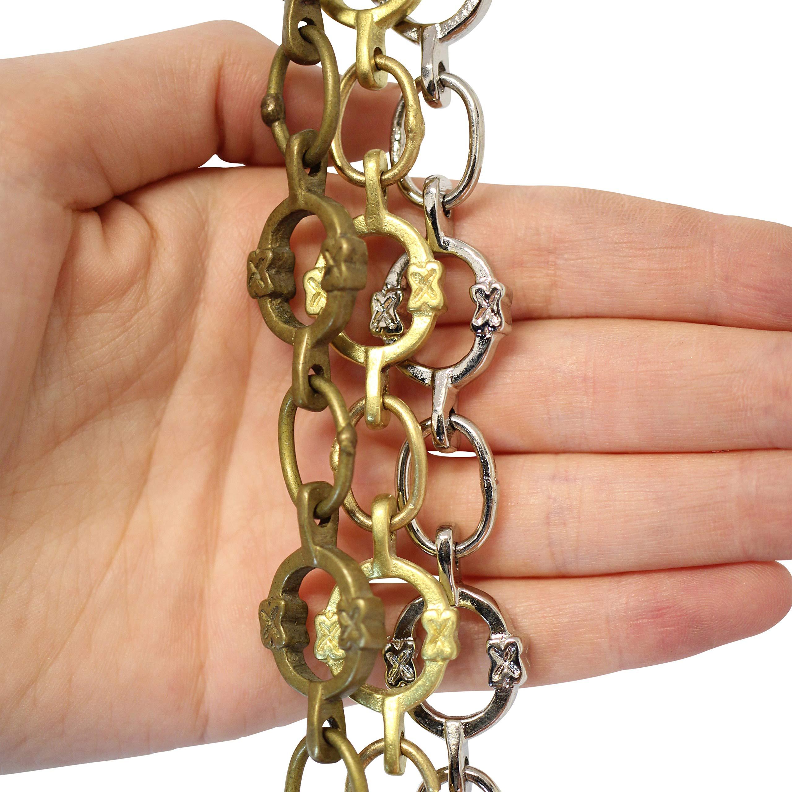 RCH Hardware RCH Hardware Decorative Antique Solid Brass Chain for Hanging, Lighting - Small Round Unwelded Links with X Design (1 Foot)