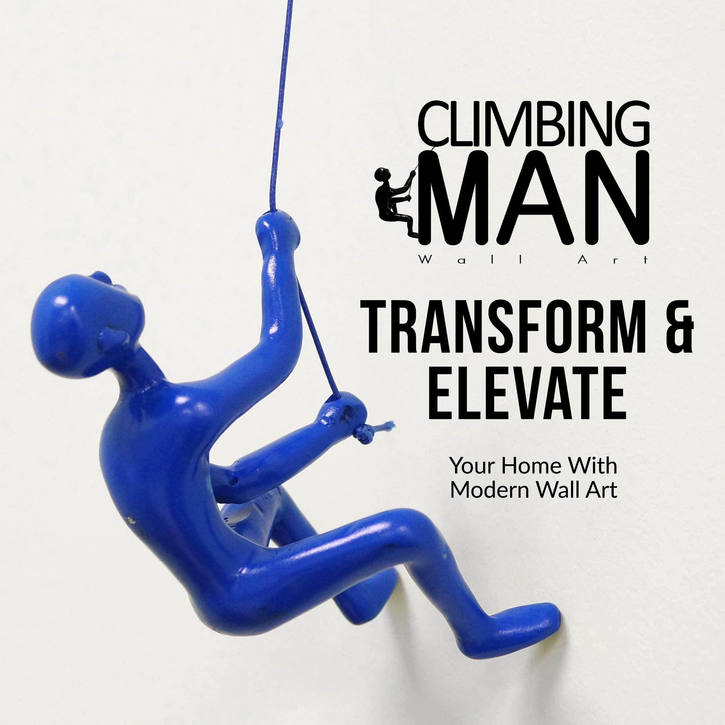 Climbing Man Wall Art Climbing Man Wall Art for Home Decor with 30 Leather Rope | Polyresin Statues and Sculptures with Hanging Hardware Included for Modern Wall Decor and Motivational Art, Red-White-Blue, Set of 3