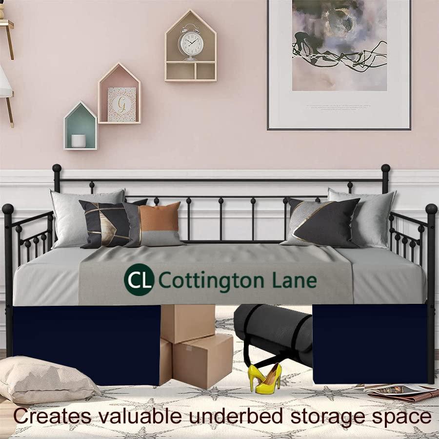 Cottington Lane Pleated Bed Skirt with Split Corners for Daybeds - Three Side Coverage - Made with Brushed Microfiber - Navy Blue Daybed Dust Ruffle Split Corners - Full 21 Inches Drop Daybed Skirt(Full/21\" Drop)