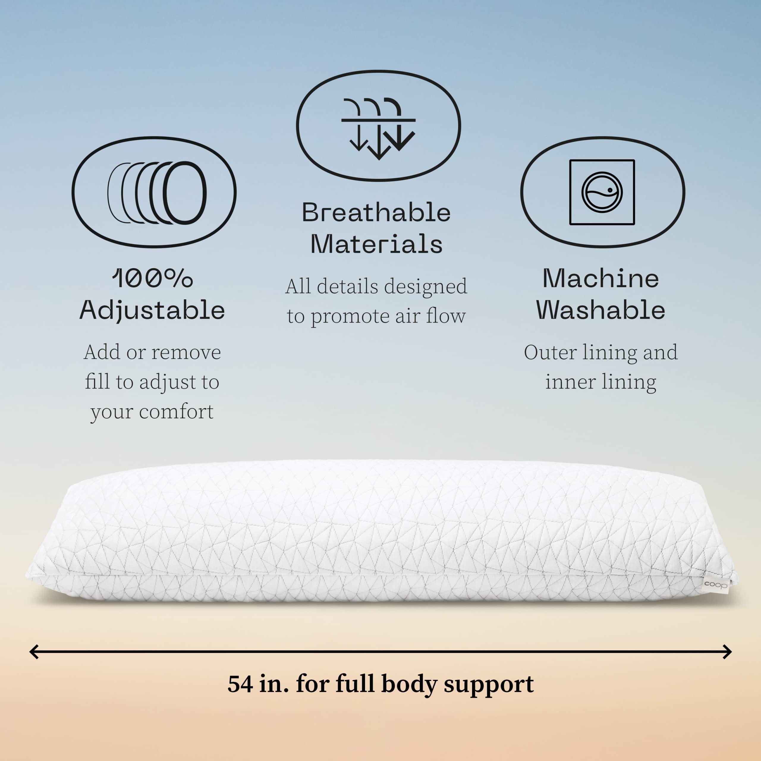 Coop Home Goods Coop Home Goods Original Adjustable Body Pillow, 20x54 Long Pillow for Back, Shoulder, Hip and Knee Support, Side Sleeper Body Pillows for Adults with Memory Foam & Washable Cover