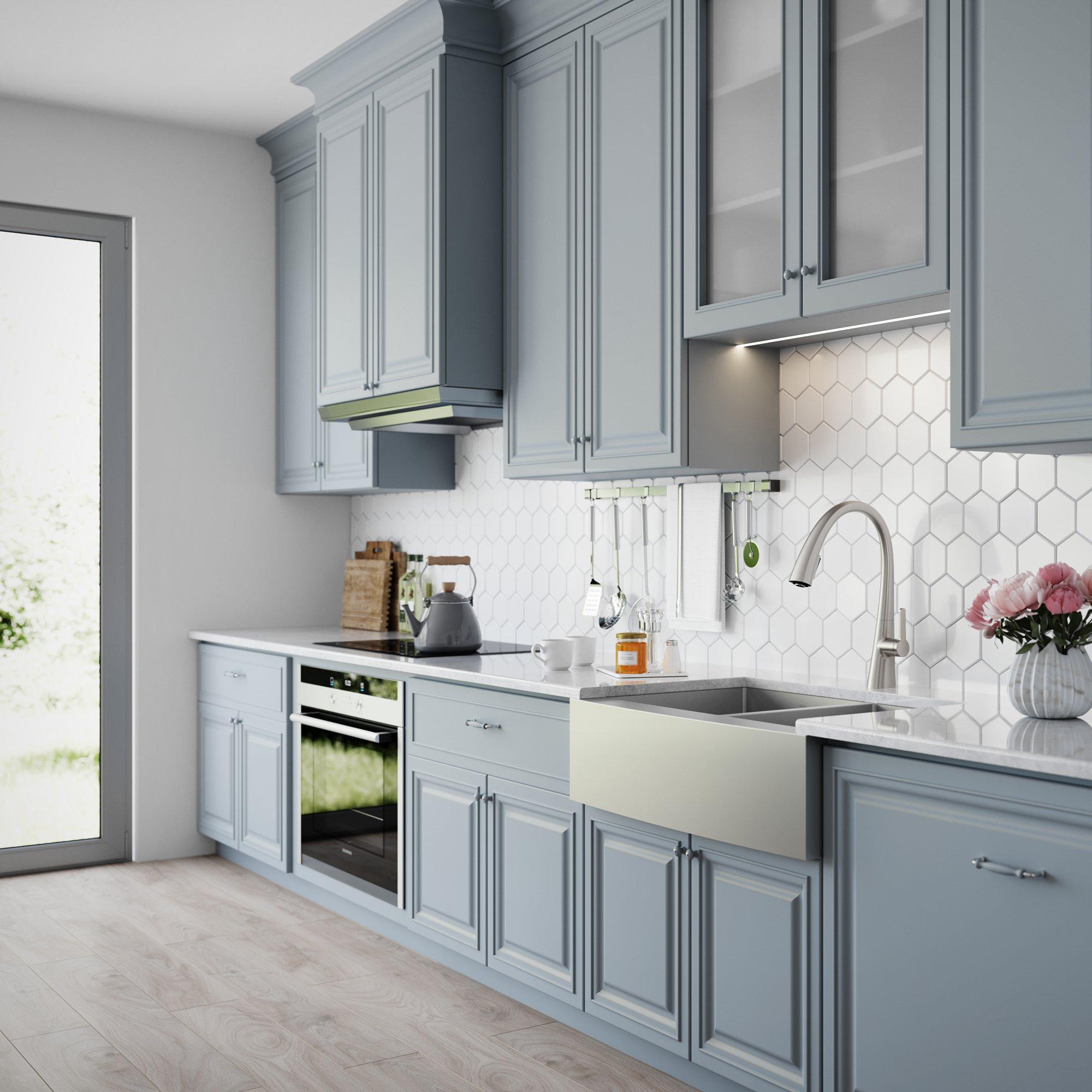 Kraus KRAUS Standart Pro 33-Inch Apron Front Farmhouse 16-Gauge 60/40 Double Bowl Stainless Steel Kitchen Sink, KHF203-33