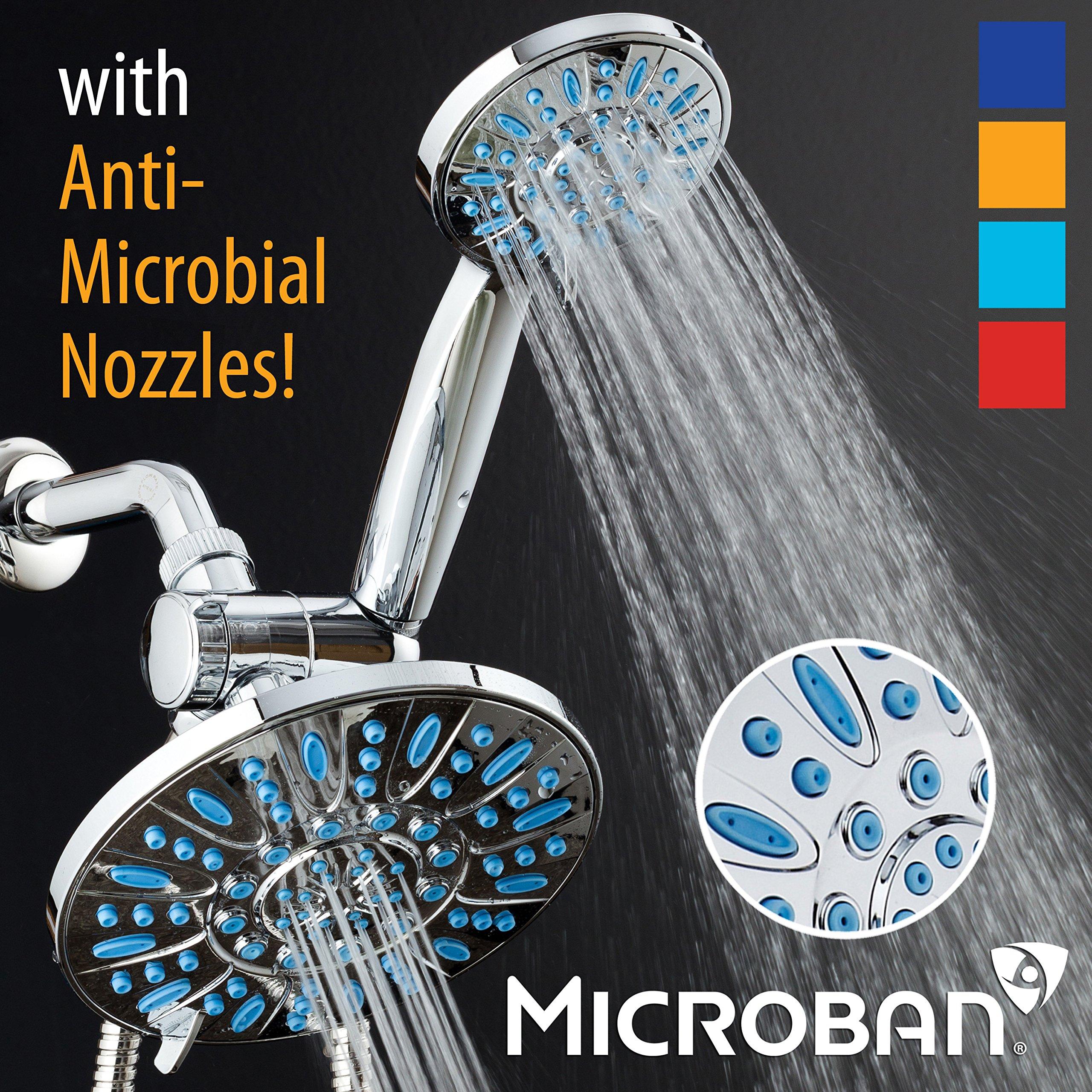AquaDance Antimicrobial/Anti-Clog High-Pressure 30-setting Rainfall Shower Combo by AquaDance with Microban Nozzle Protection from Growth of Mold Mildew & Bacteria for Stronger Shower! Wave Blue